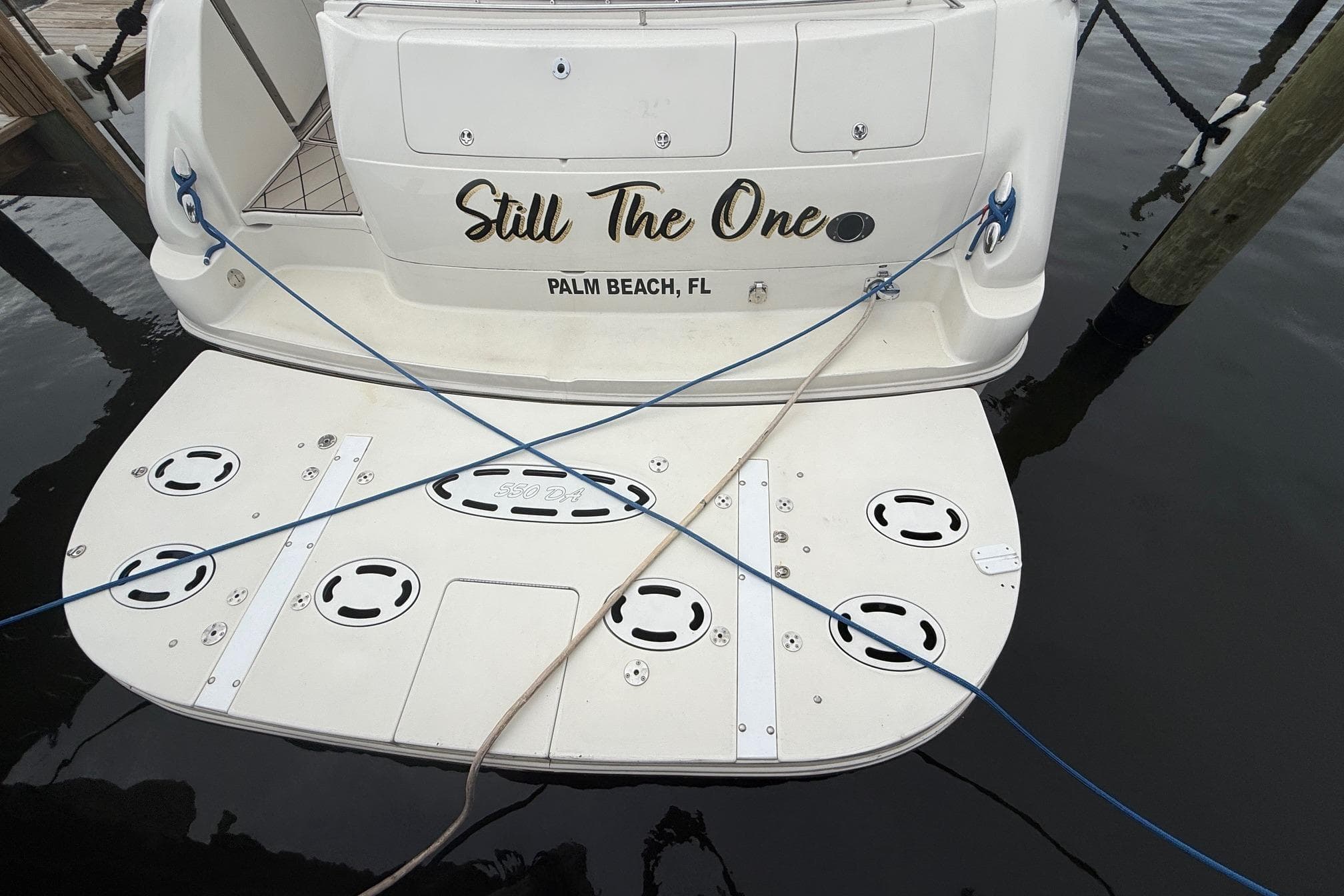 2004 Sea Ray 550 Sundancer yacht docked, named "Still The One," in Palm Beach, FL.