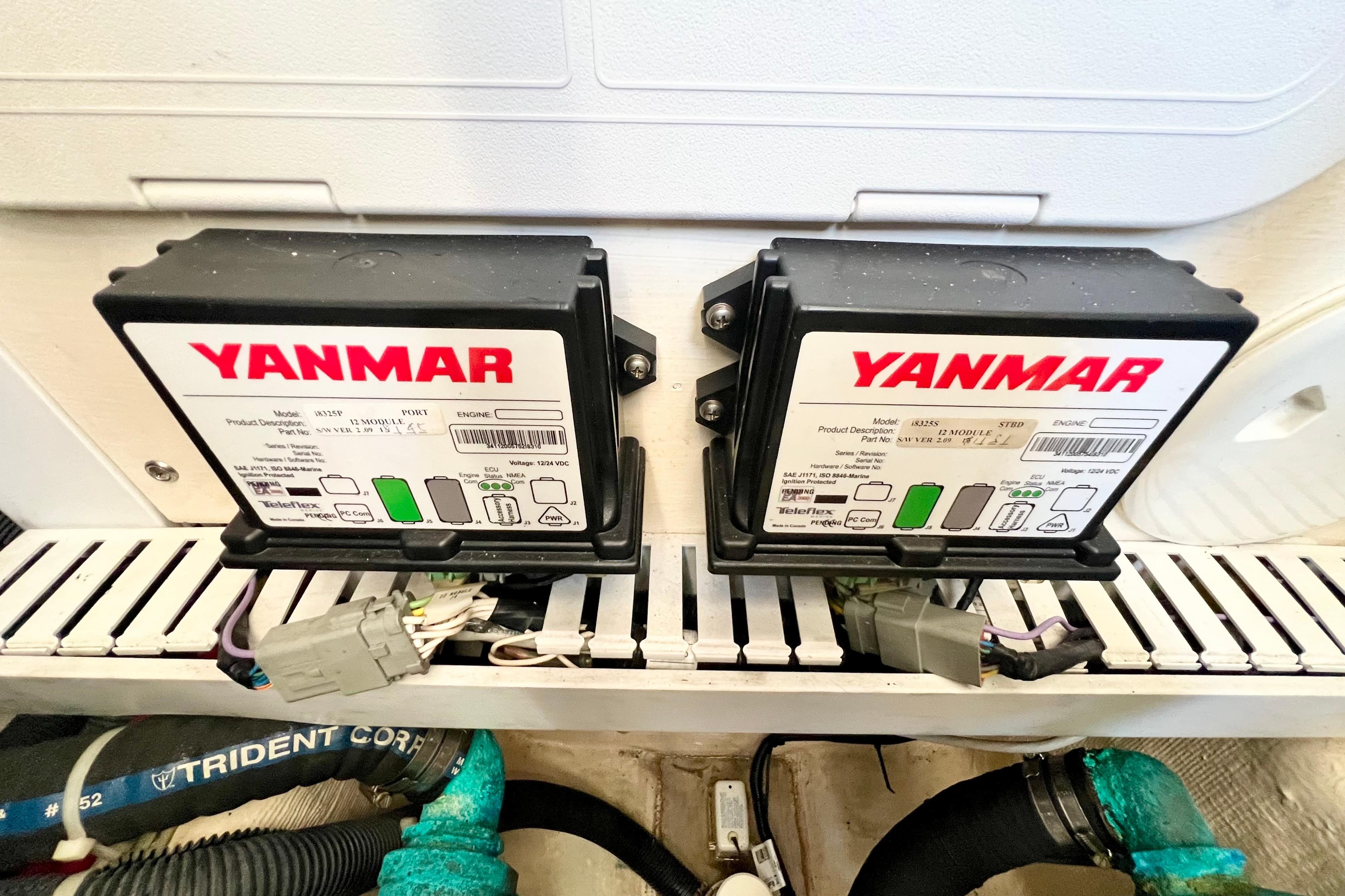 Yanmar engine components in a 2006 Sabre 38 Hard Top Express boat.