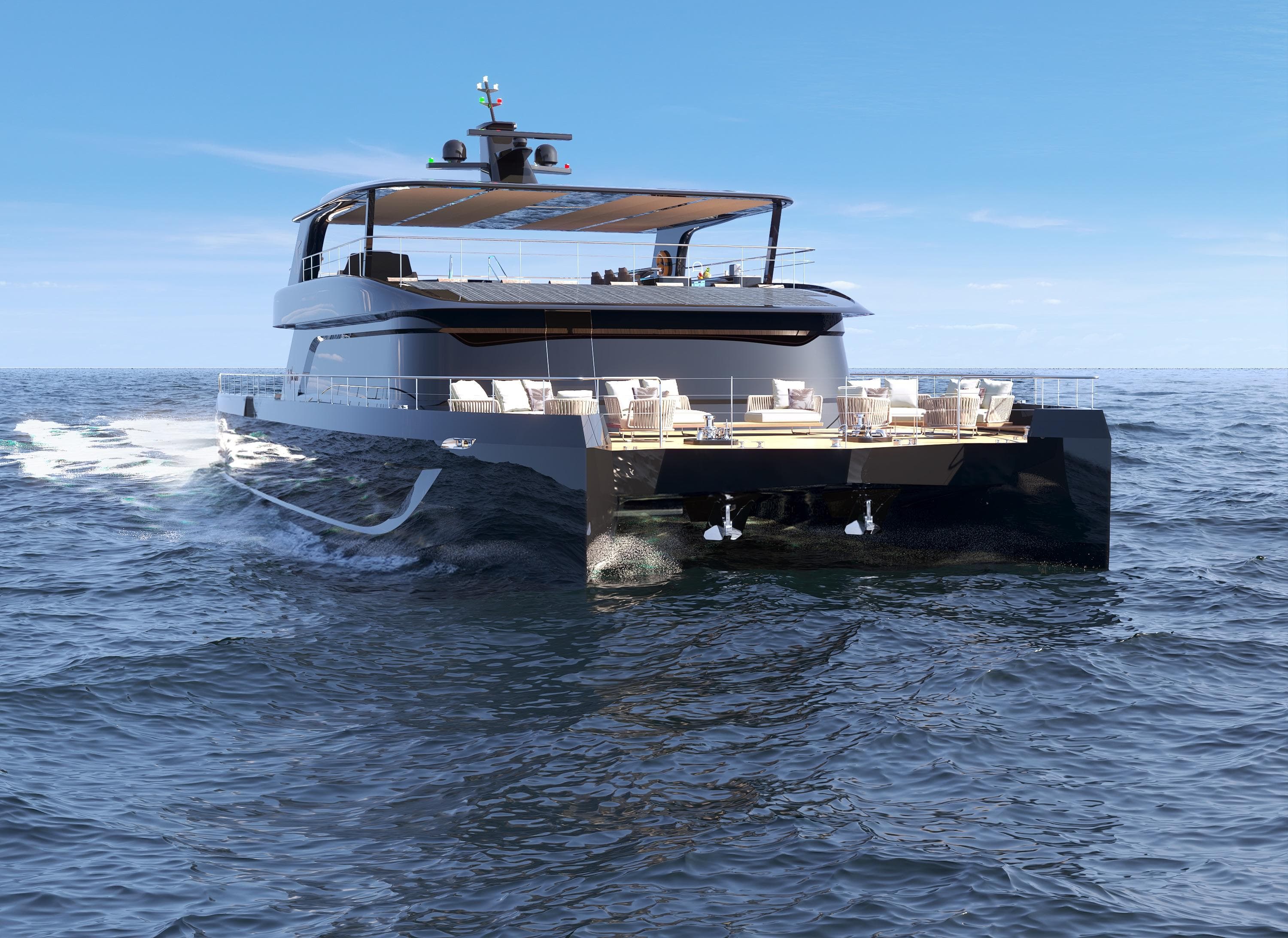 Luxury VisionF 101 yacht cruising on open sea, 2025 model, sleek design, spacious deck.