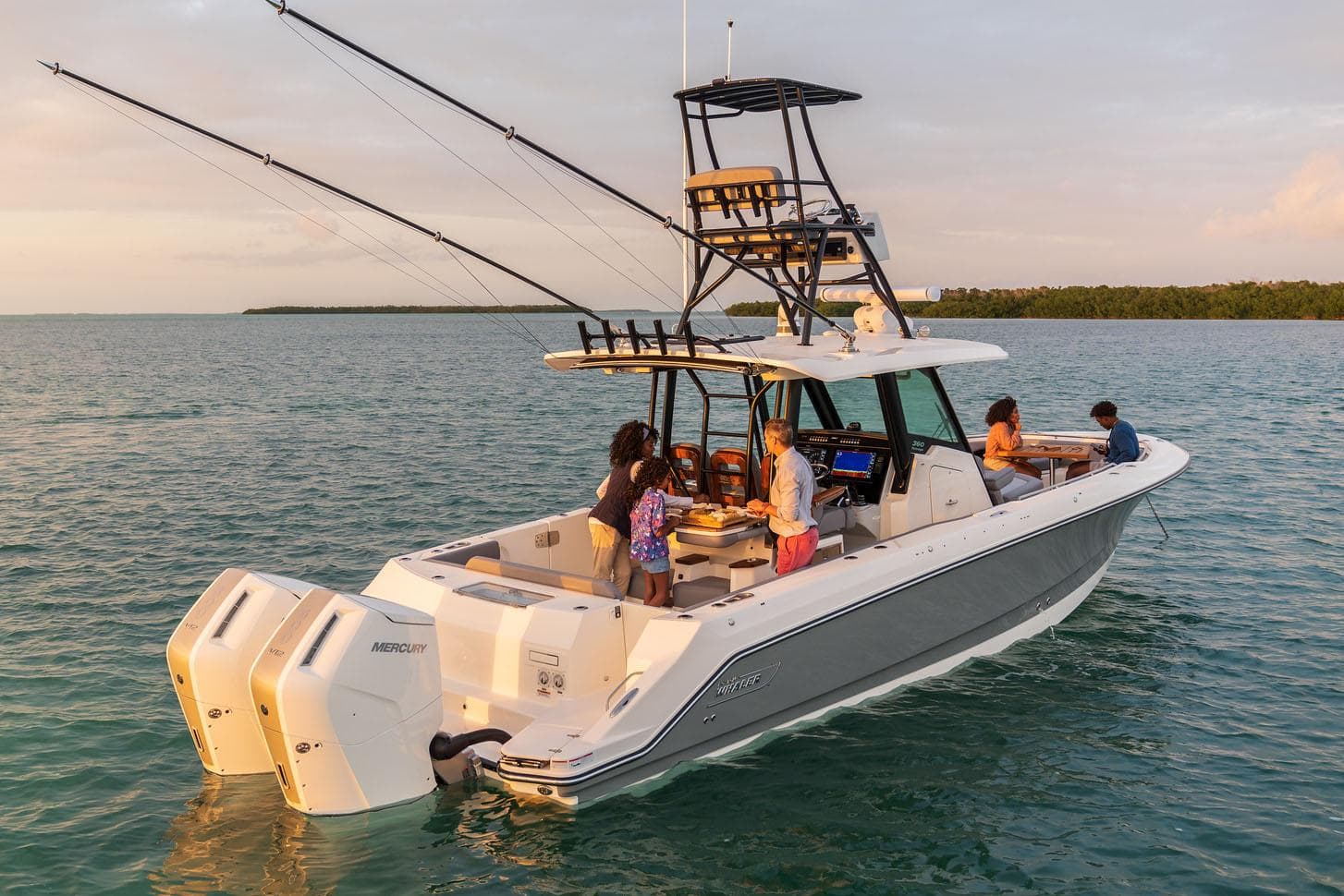 Manufacturer Provided Image: 2026 Boston Whaler 360 Outrage boat with people enjoying a day on the water.