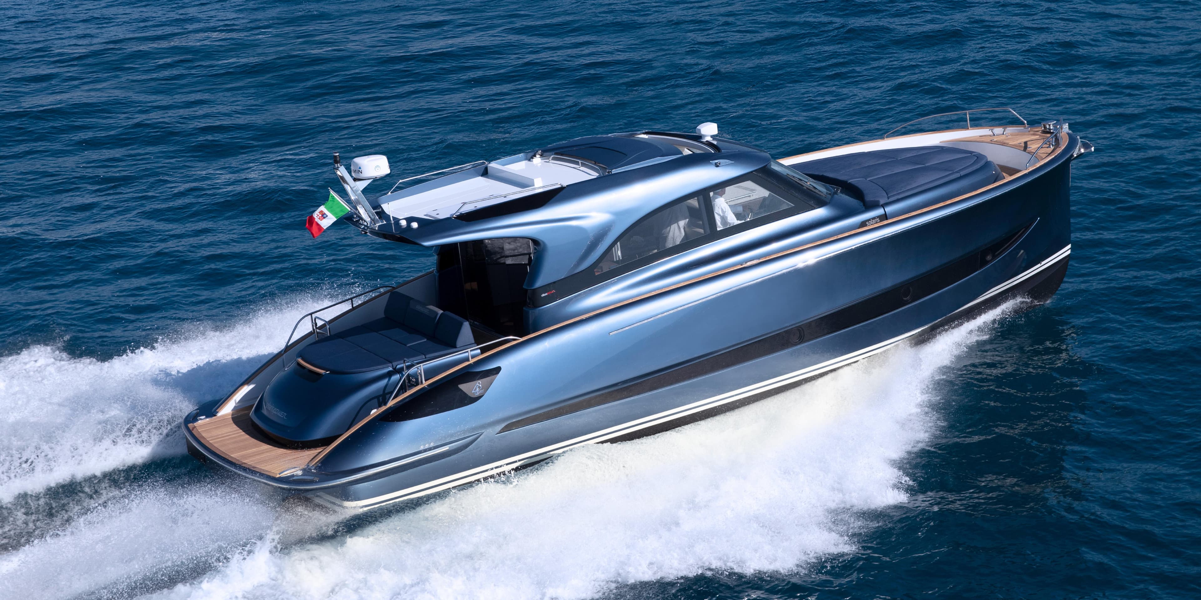 2024 Solaris Power 48 Lobster yacht cruising on the ocean.