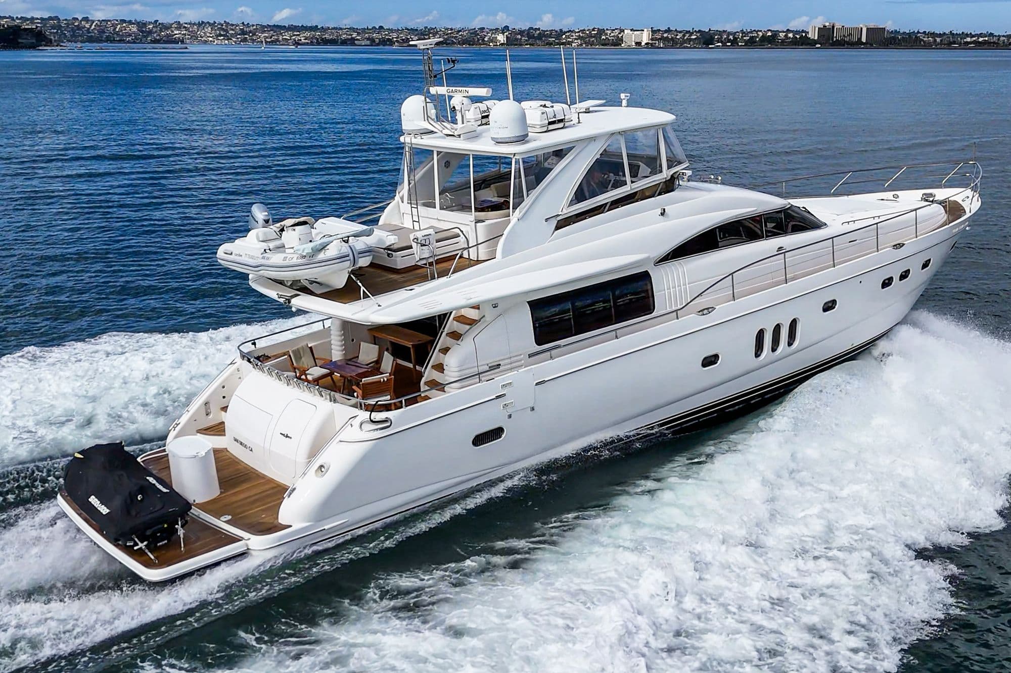 Luxury yacht Princess 75 Fly from 2007 on the water.