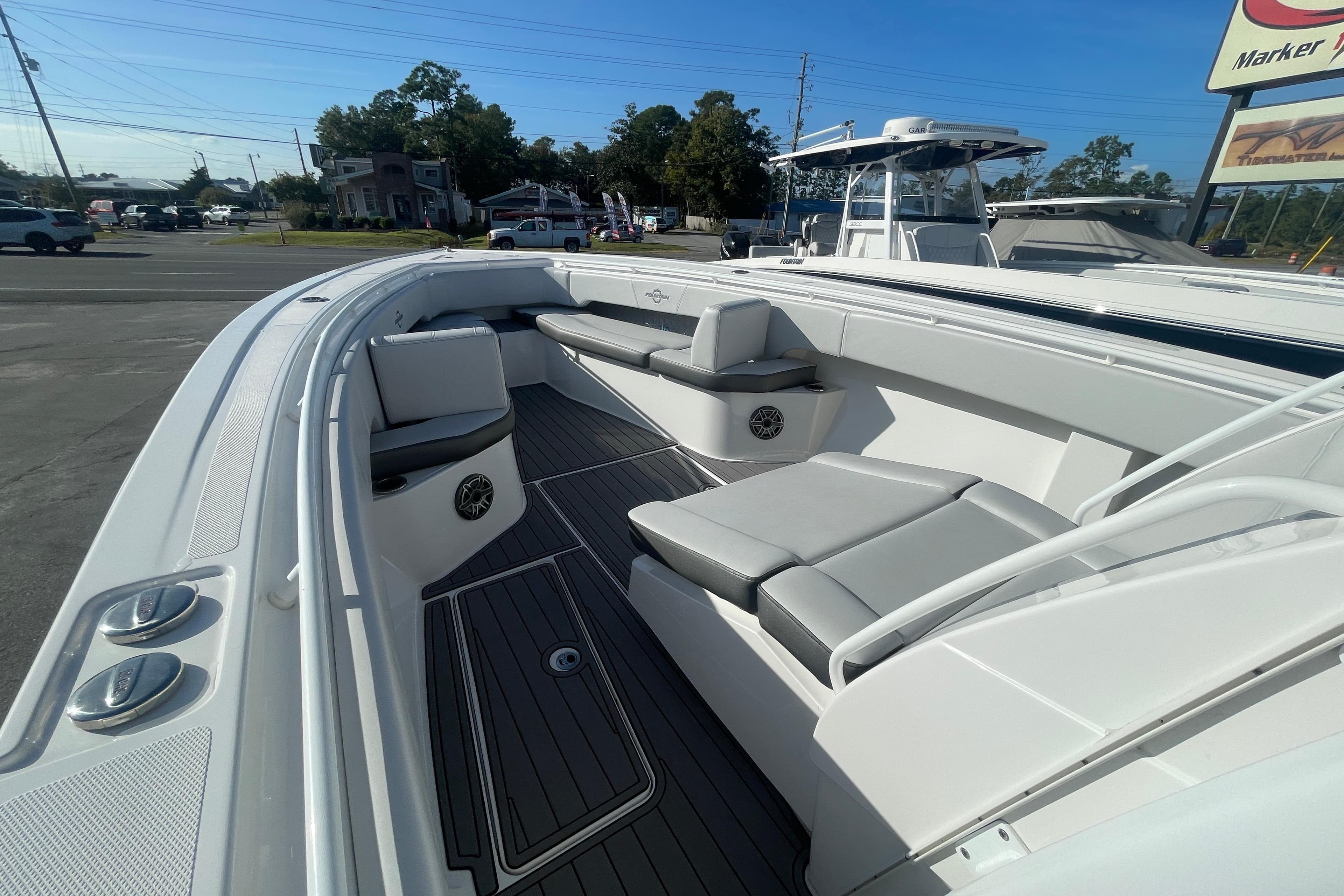 2020 Fountain 38 Center Console boat with spacious seating and sleek design.