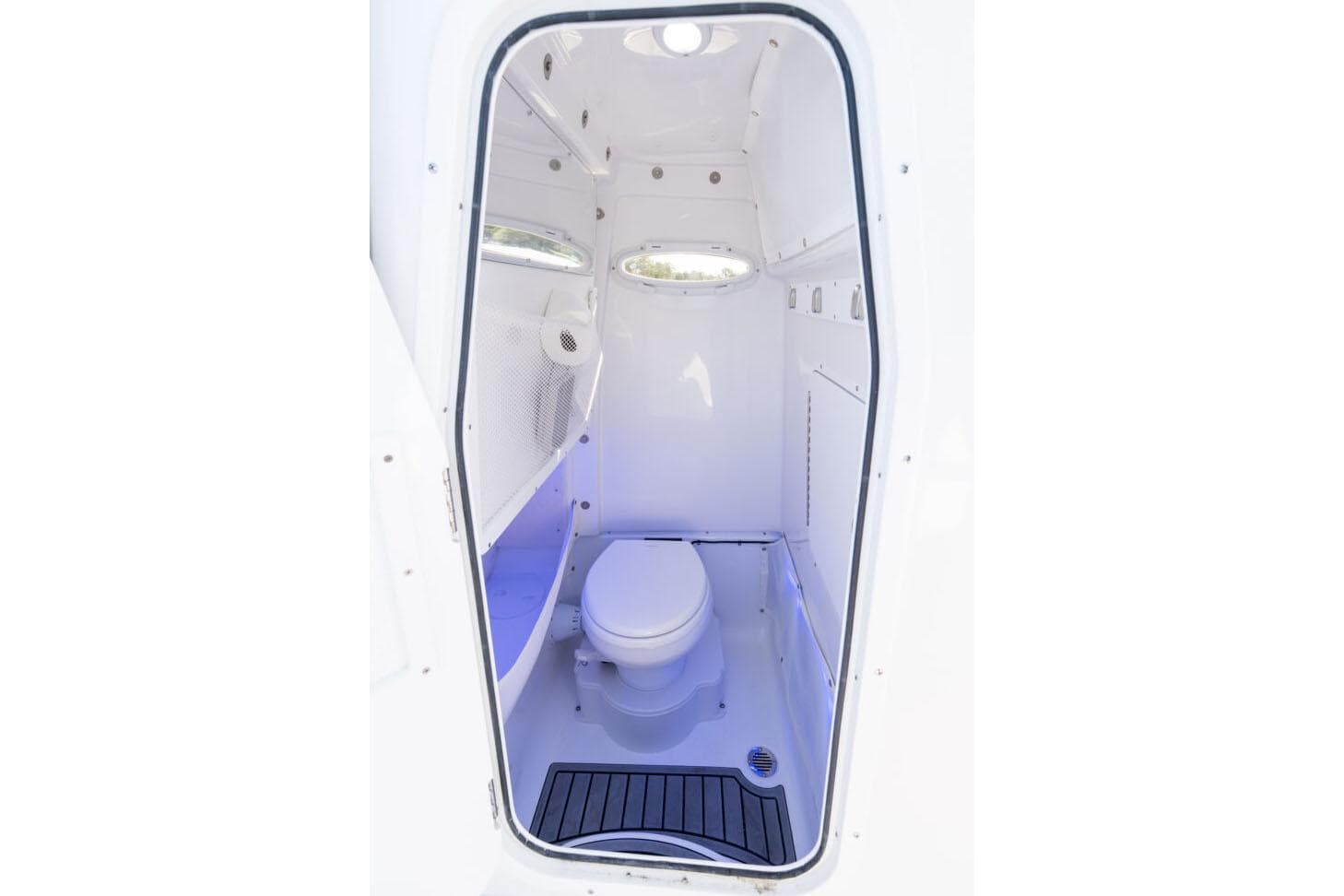 Manufacturer Provided Image: 2025 Sea Hunt Gamefish 27 Coffin Box interior with compact marine toilet.