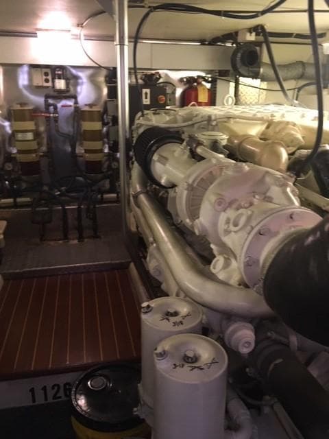 Engine room of a 2001 Ocean Yachts 56 Super Sport boat.
