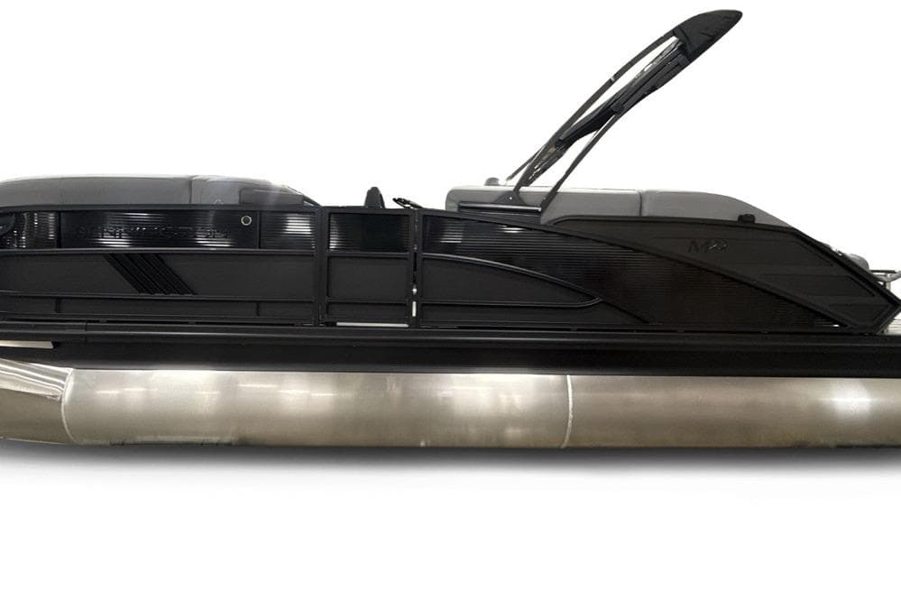 2026 Bennington 22 M Swingback pontoon boat with sleek black design and modern features.