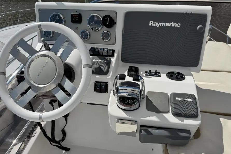 Control panel of a 2014 Azimut 45 yacht with Raymarine navigation system.