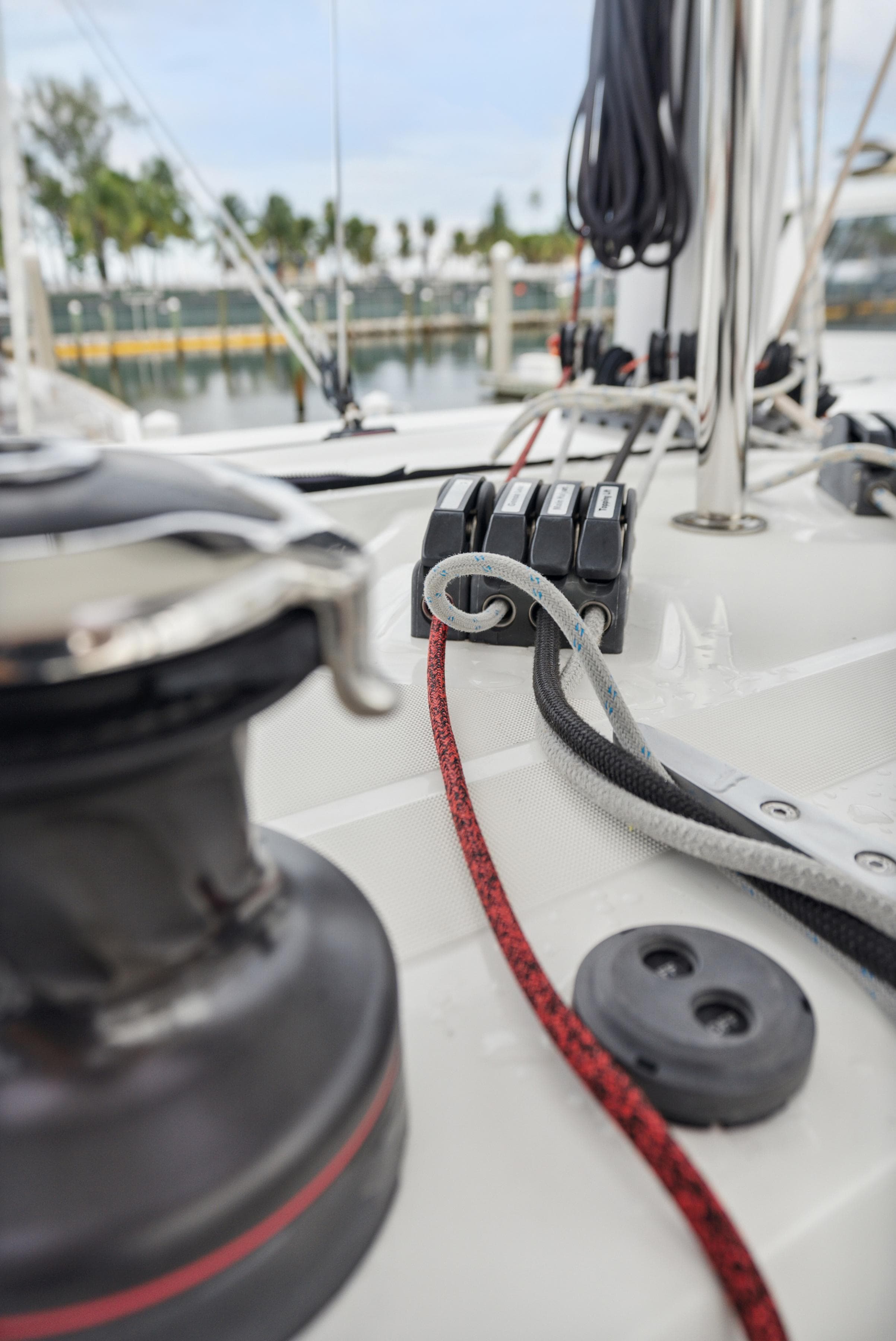 Close-up of rigging on a 2019 Lagoon 42 yacht.