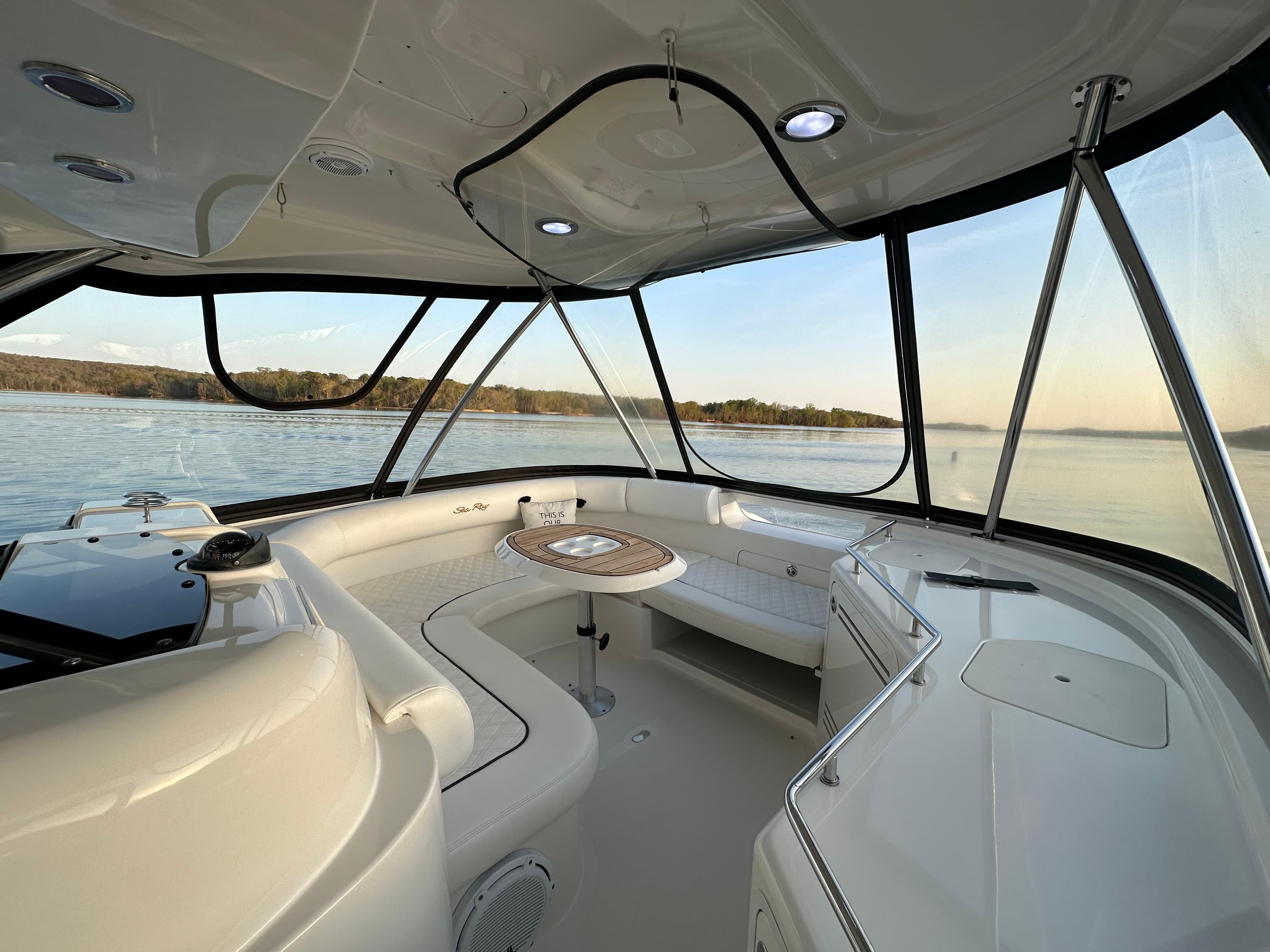 2006 Sea Ray 58 Sedan Bridge interior with panoramic water views.