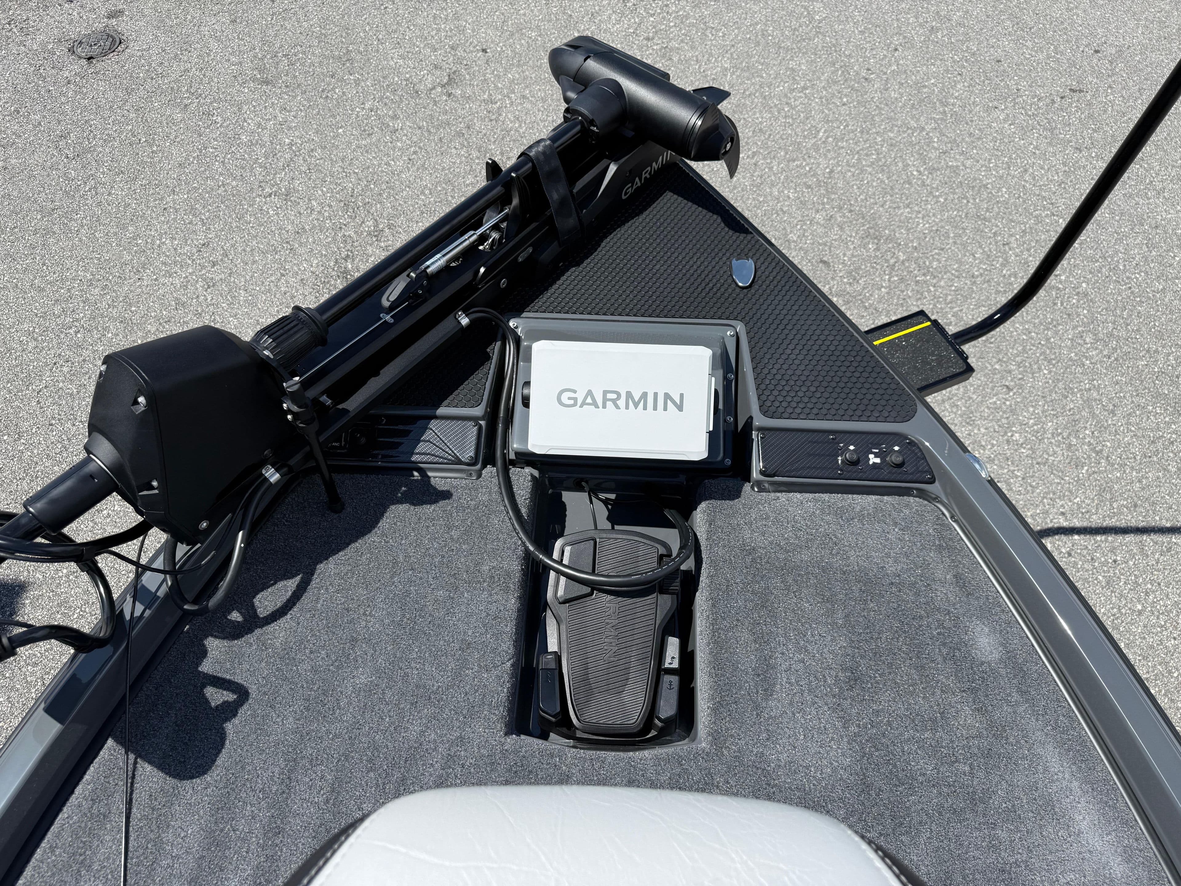 Front deck of 2026 Phoenix 721 ZXL with Garmin electronics and trolling motor.
