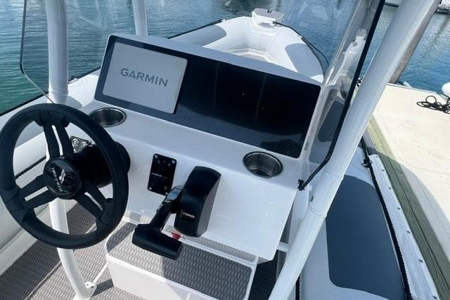 2024 Highfield Patrol 660 boat dashboard with Garmin navigation system.