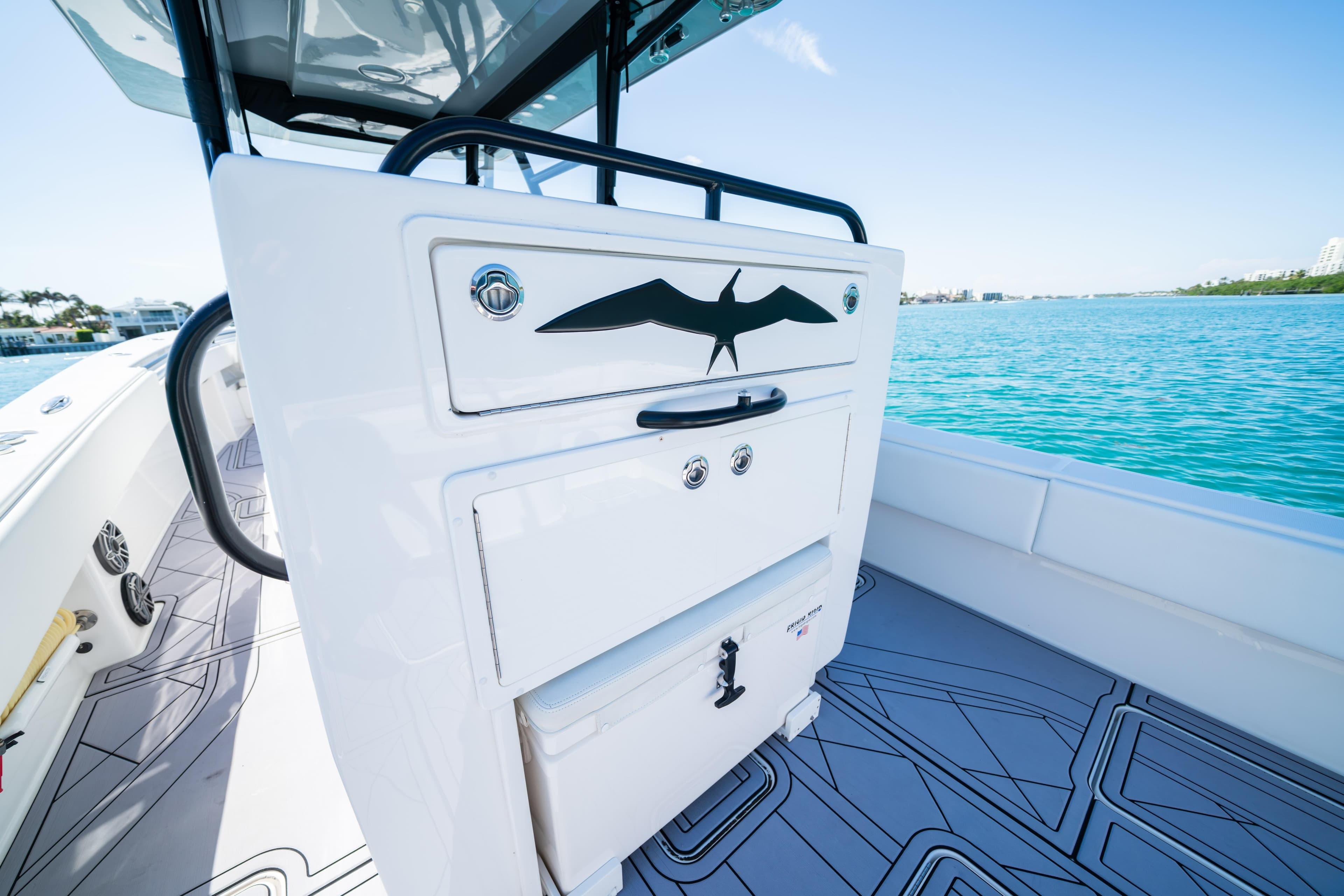 2020 Invincible 36 Open Fisherman boat interior with ocean view.
