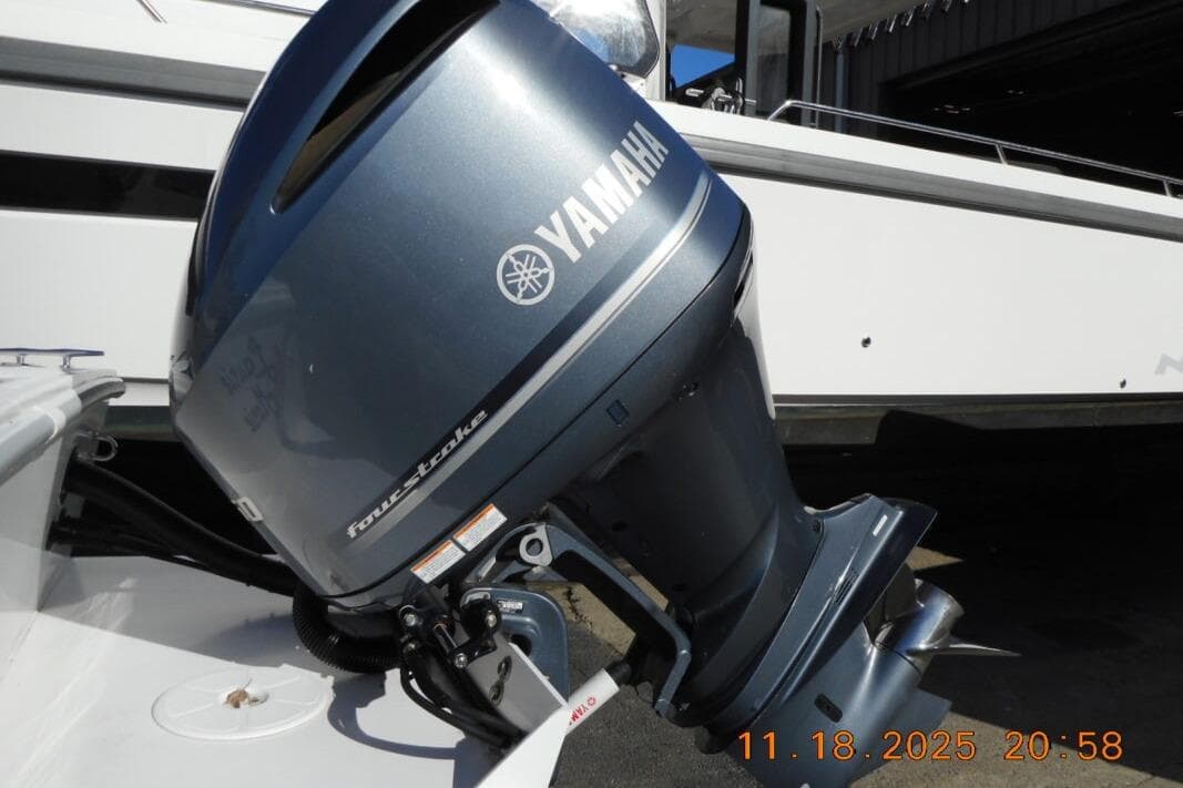 Yamaha four-stroke outboard motor on 2021 NorthCoast 235 HT boat.