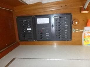 Electrical panel on 1968 Hinckley Pilot 35 sailboat.