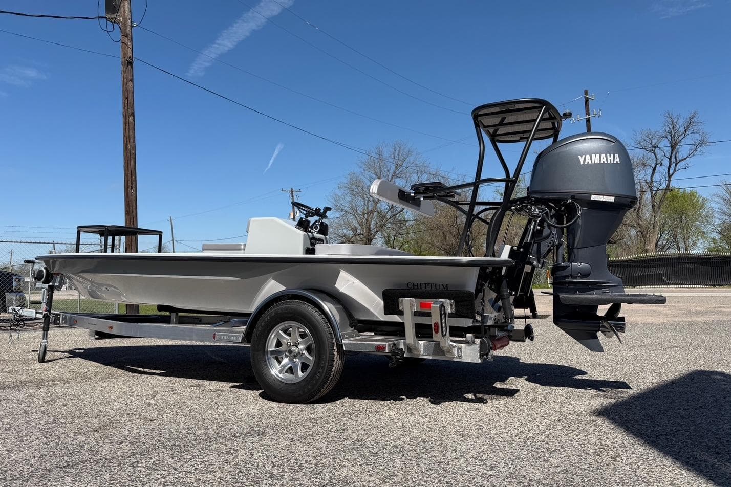 2026 Chittum Skiffs 18 Laguna Madre boat with Yamaha engine on trailer.