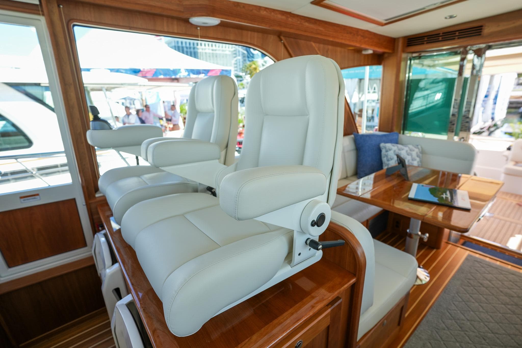 Luxurious interior of 2026 Sabre 51 Salon Express yacht with plush seating and elegant design.