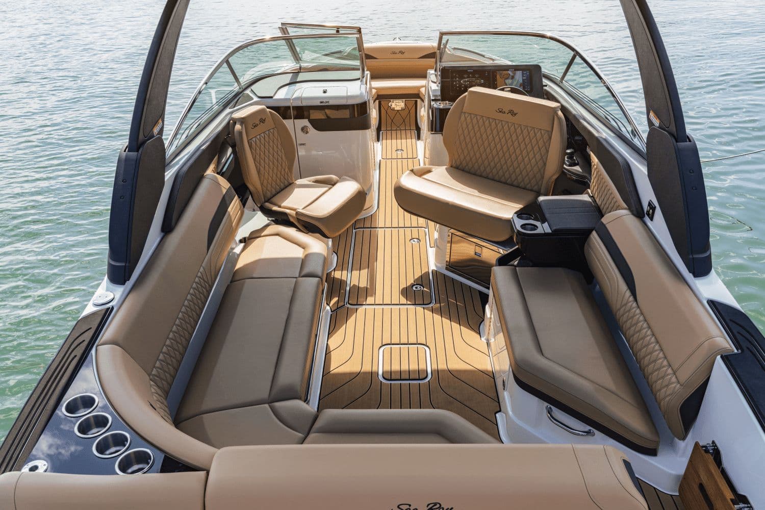 Interior of 2026 Sea Ray SLX 280 Outboard on water.