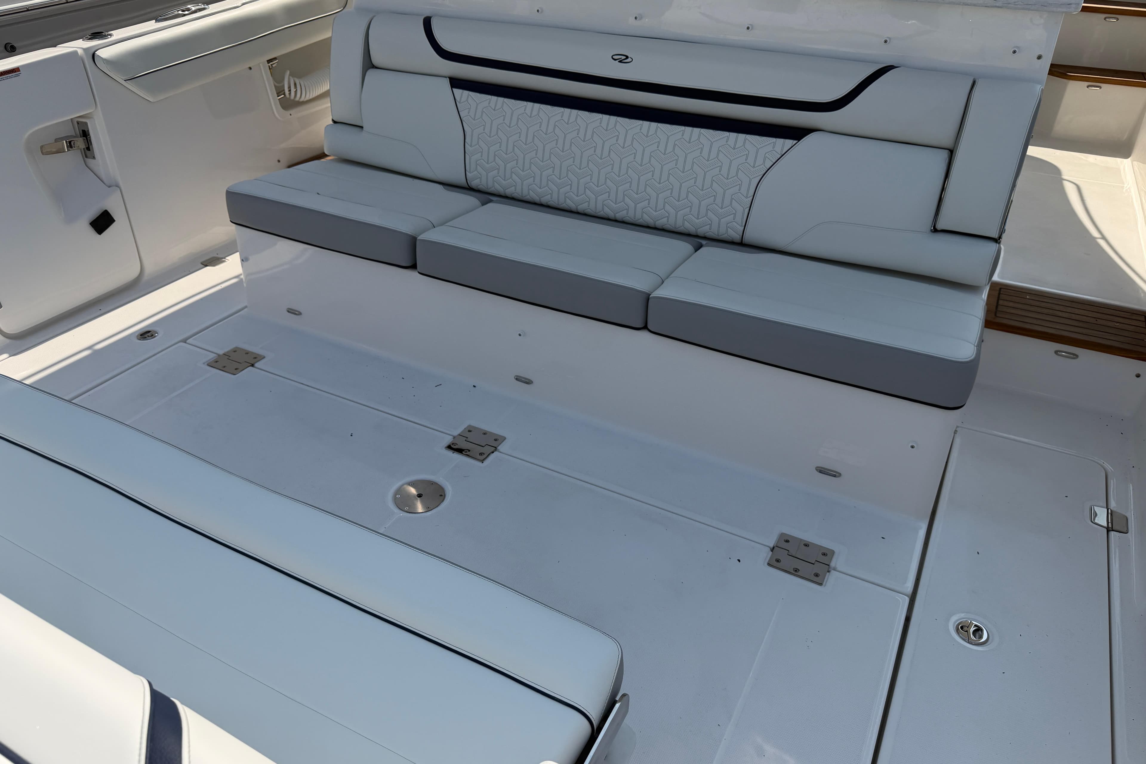 2026 Regal 38 SAV boat interior with sleek seating and modern design.