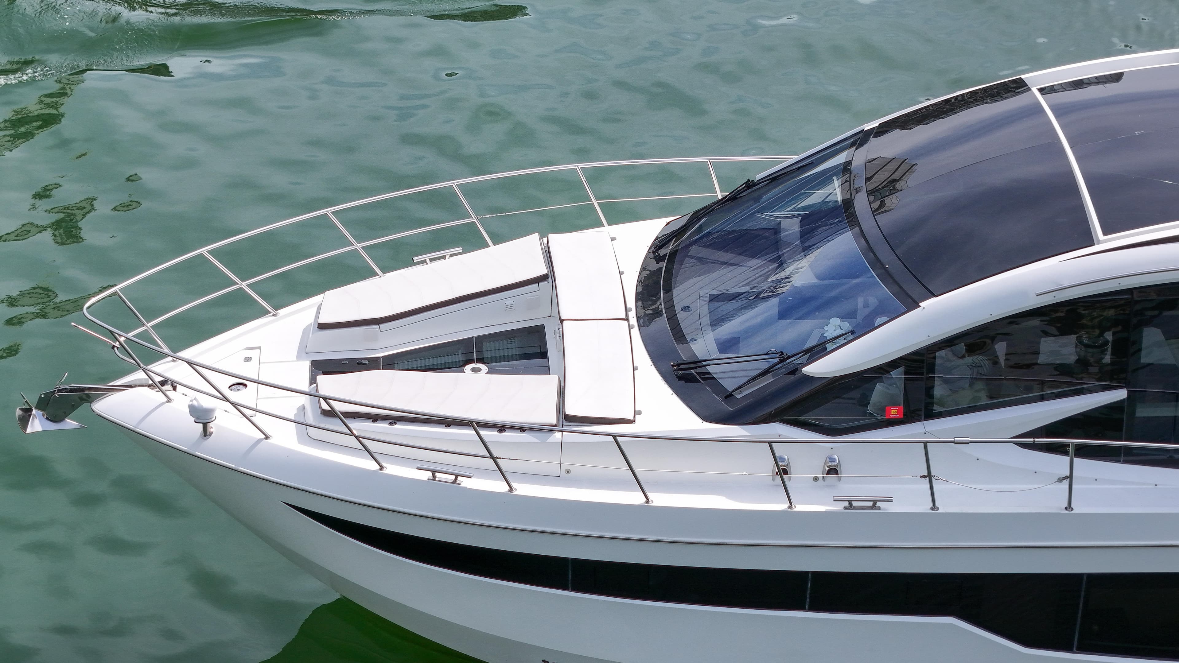 2020 Galeon 510 Sky yacht on calm water.