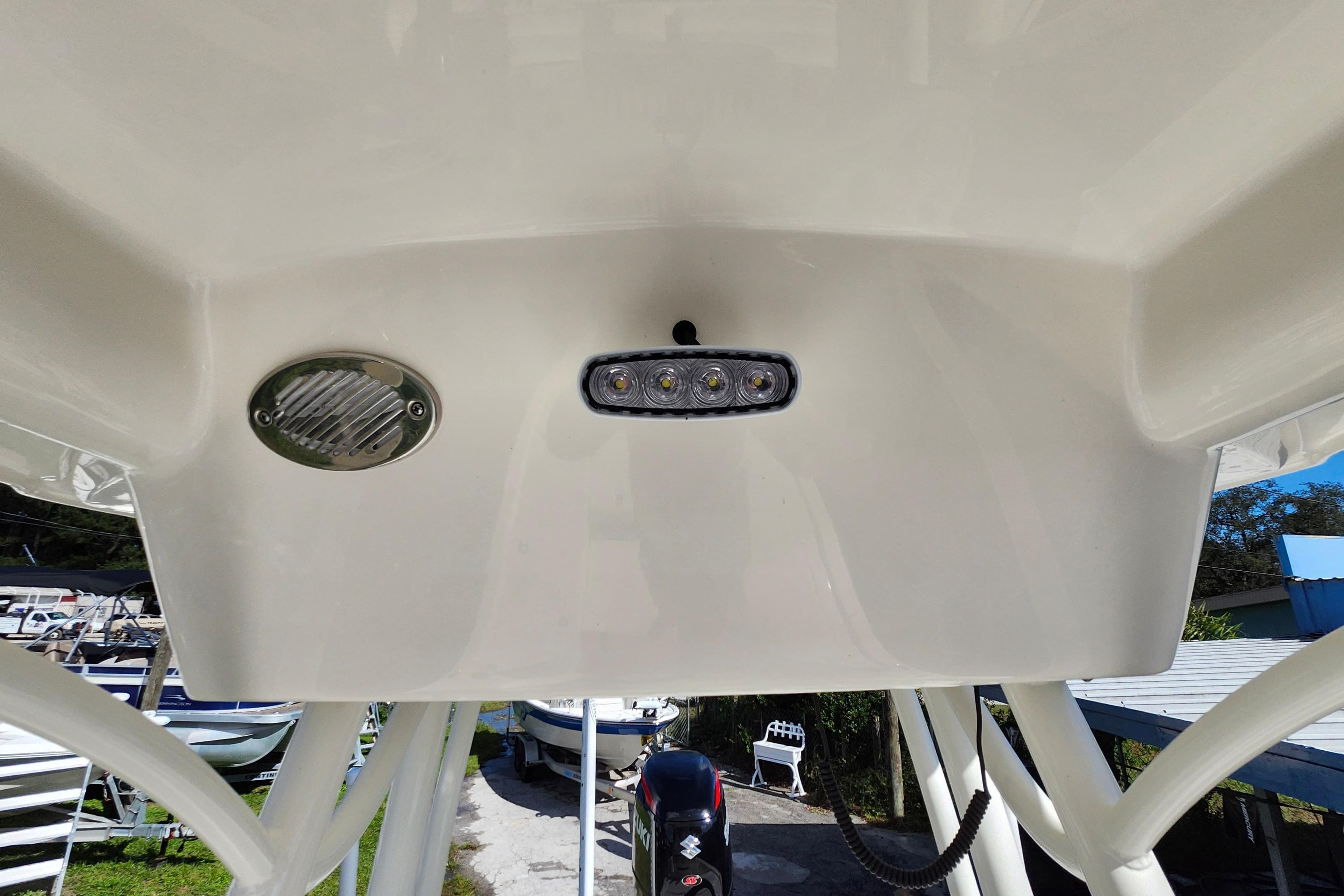 2023 Sea Born FX22 Bay boat with LED lights and ventilation detail.