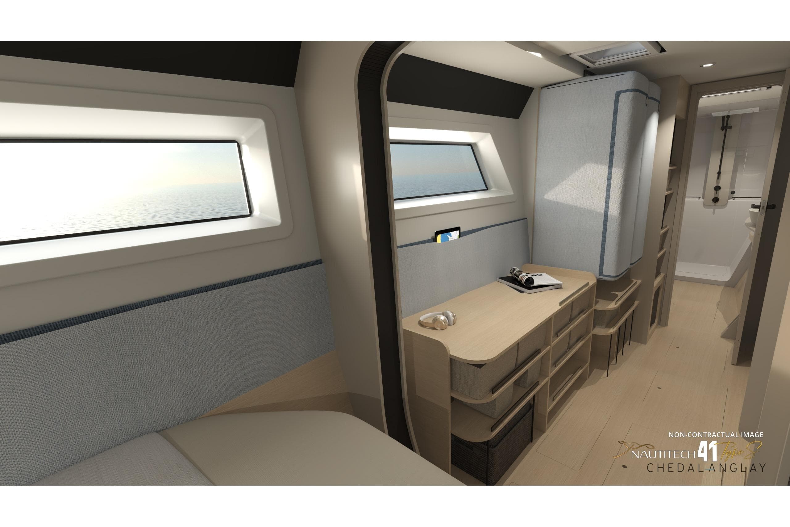 Interior of 2026 Nautitech 41 Type S catamaran cabin.