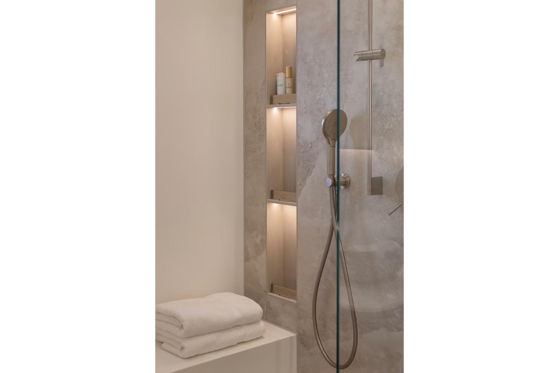 Luxurious shower area in 2025 Sunreef 100 Power yacht, featuring modern fixtures and elegant design.