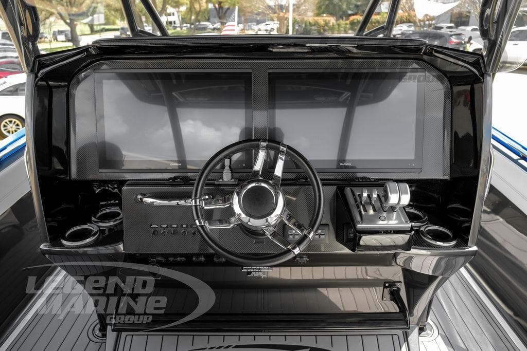 2023 Nor-Tech 390 Sport Center Console dashboard with modern controls and dual screens.