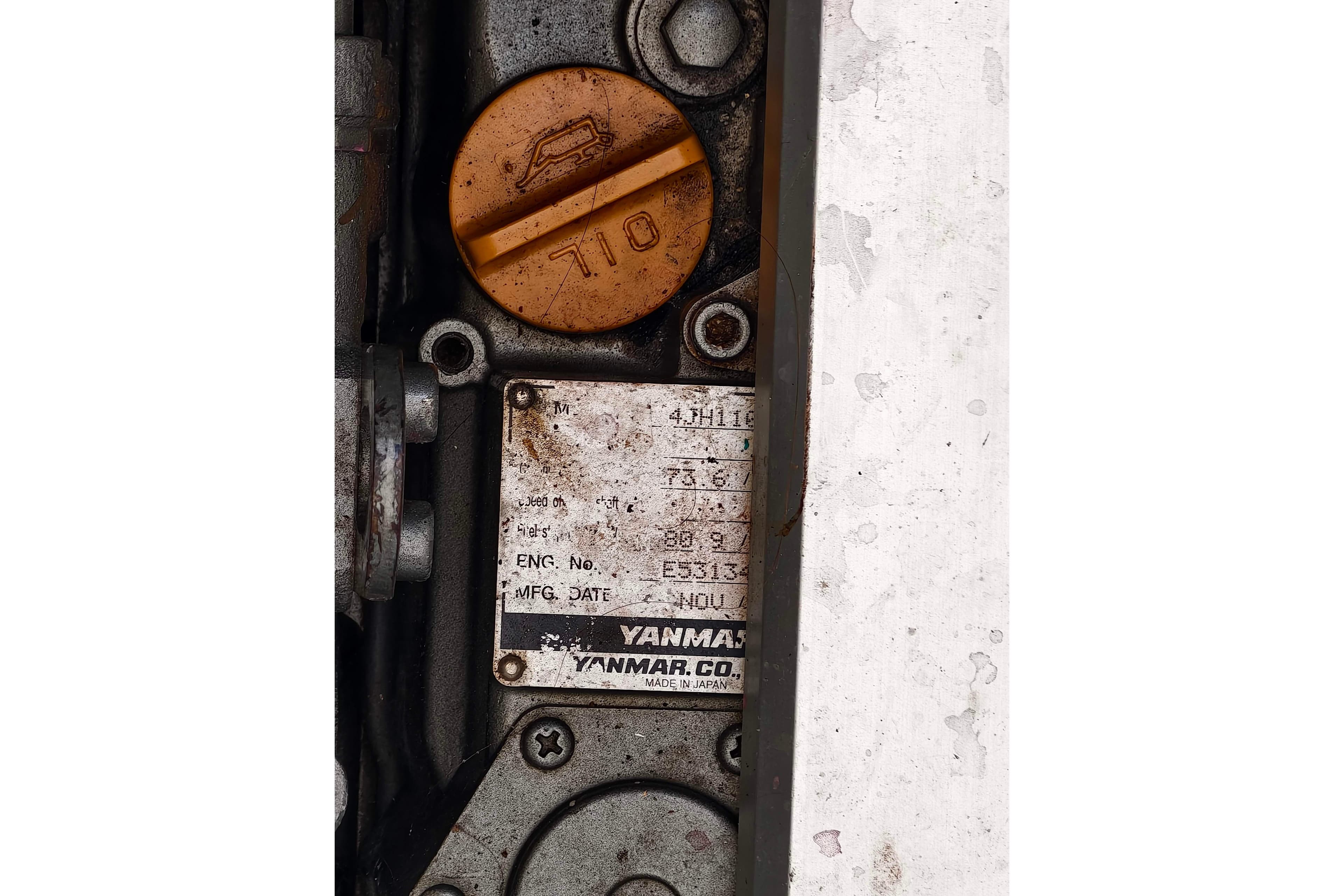 Close-up of Yanmar engine details on a 2020 Leopard 58 model.