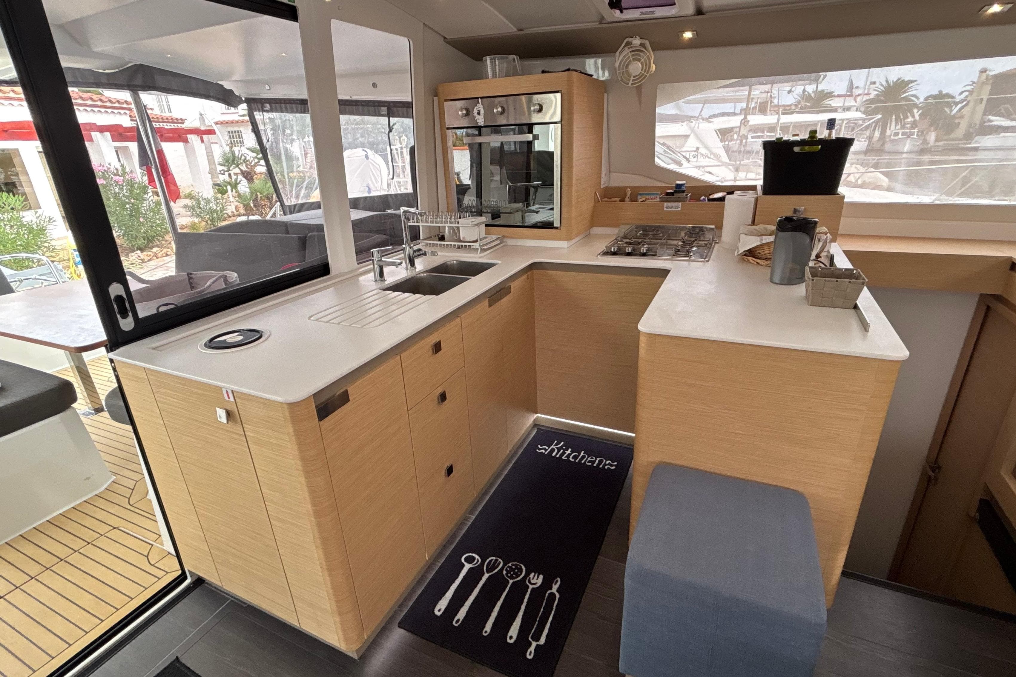 Modern kitchen interior of 2024 Fountaine Pajot ASTRÉA 42#291 catamaran.