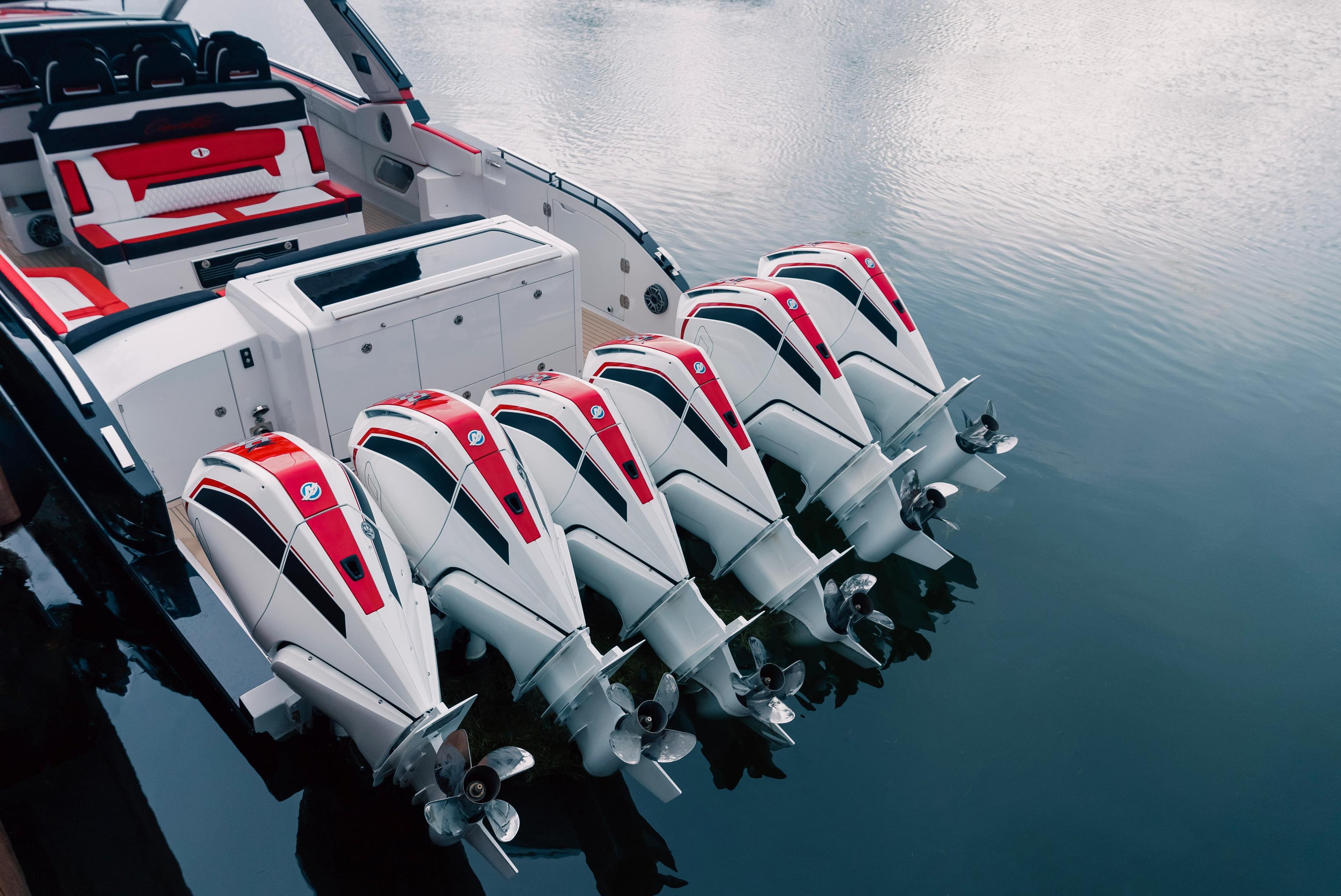 2024 Cigarette 52 Thunder boat with five powerful outboard engines.