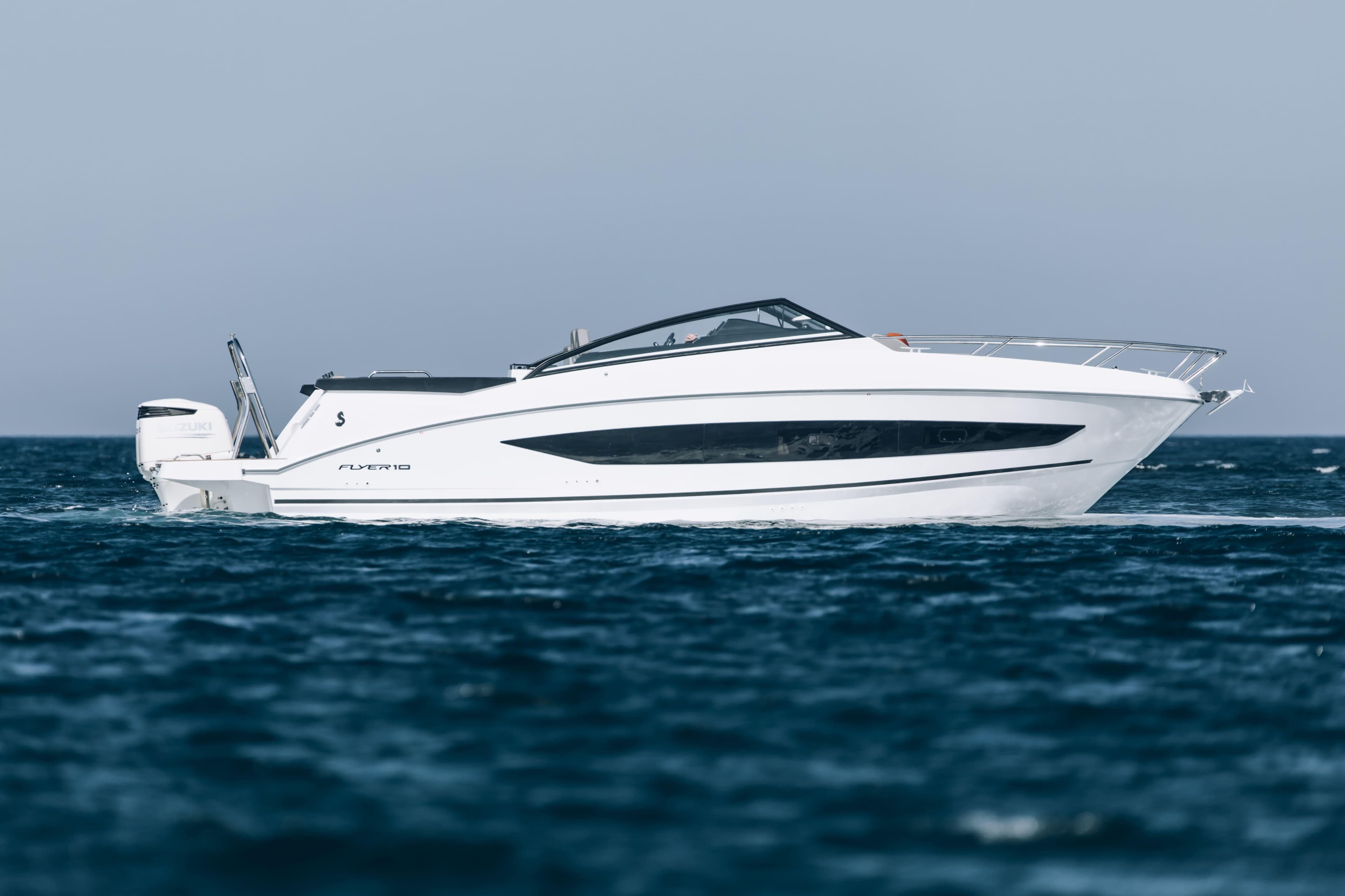 2026 Beneteau Flyer 10 motorboat on open sea.