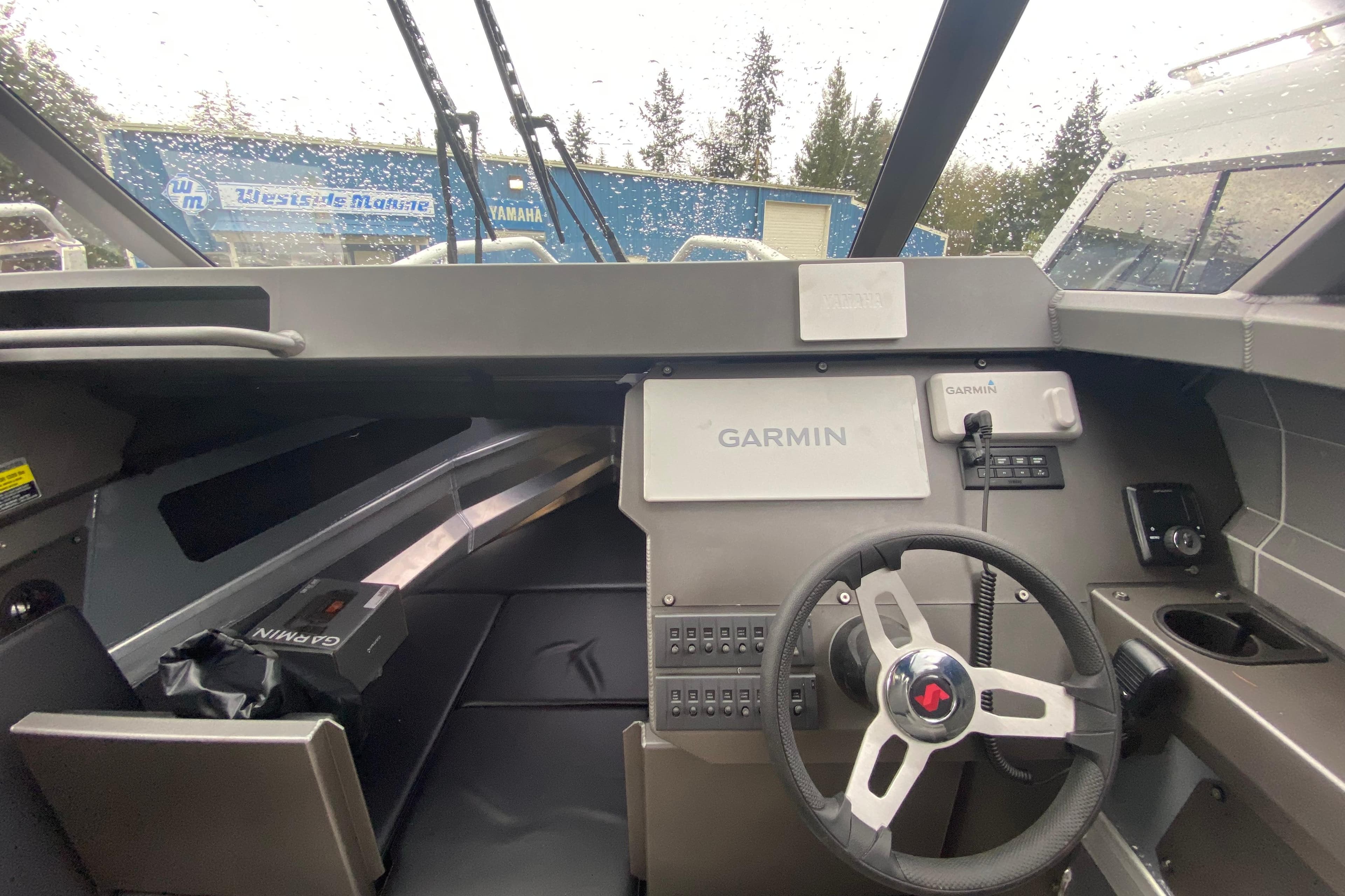 Interior of 2026 Stabicraft 2350 Supercab with Garmin equipment.