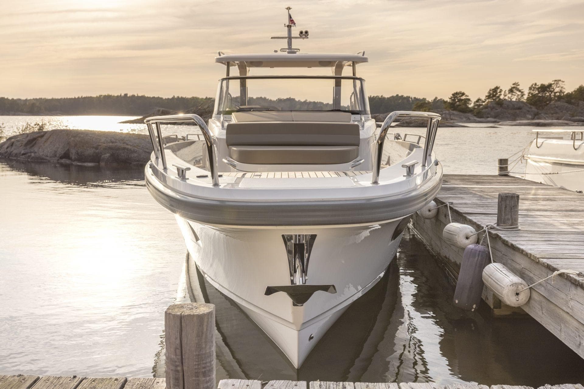 Nimbus Tender 11 boat docked at sunset, 2025 model.