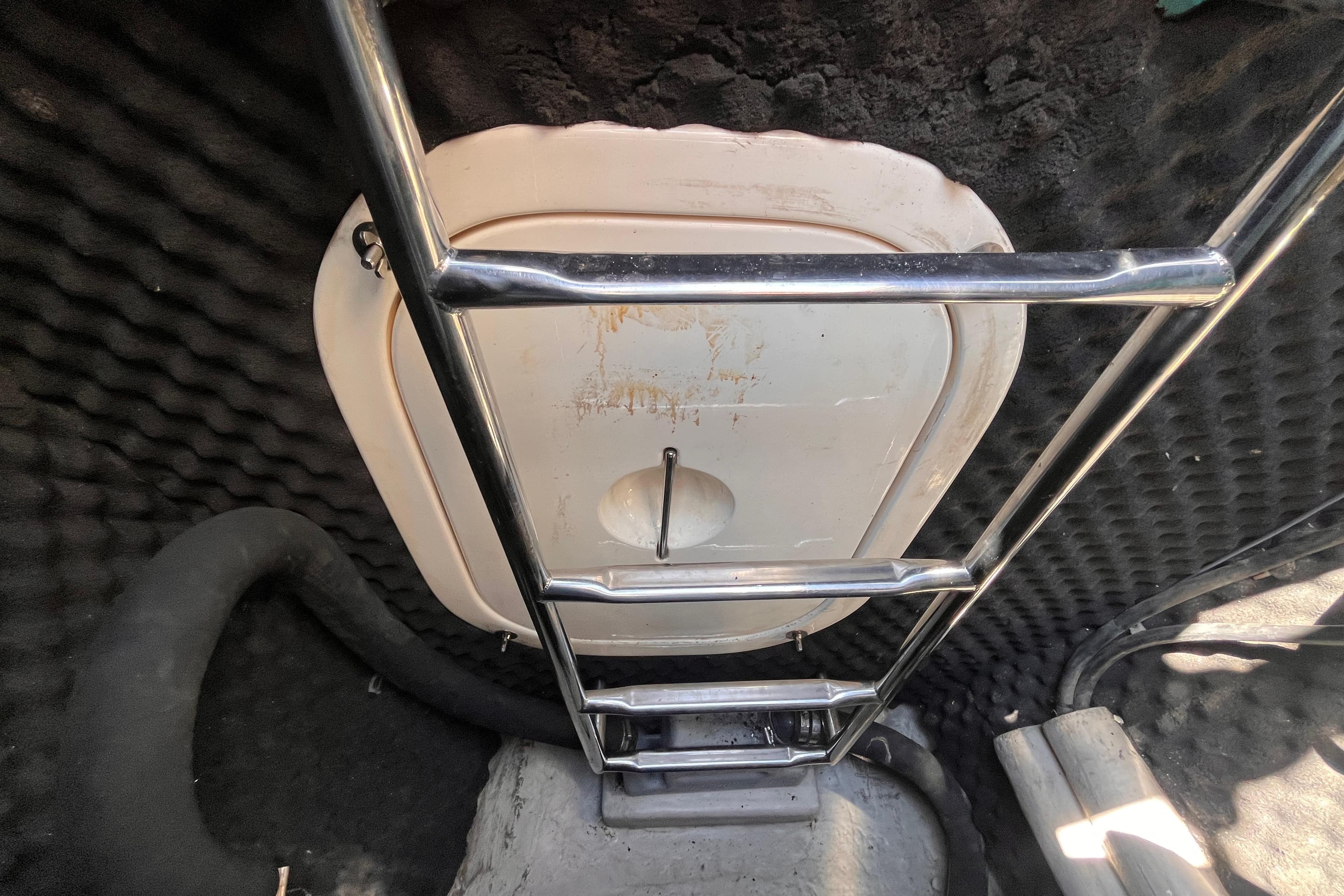 Hatch and ladder inside a 2008 Broadblue 415 catamaran.