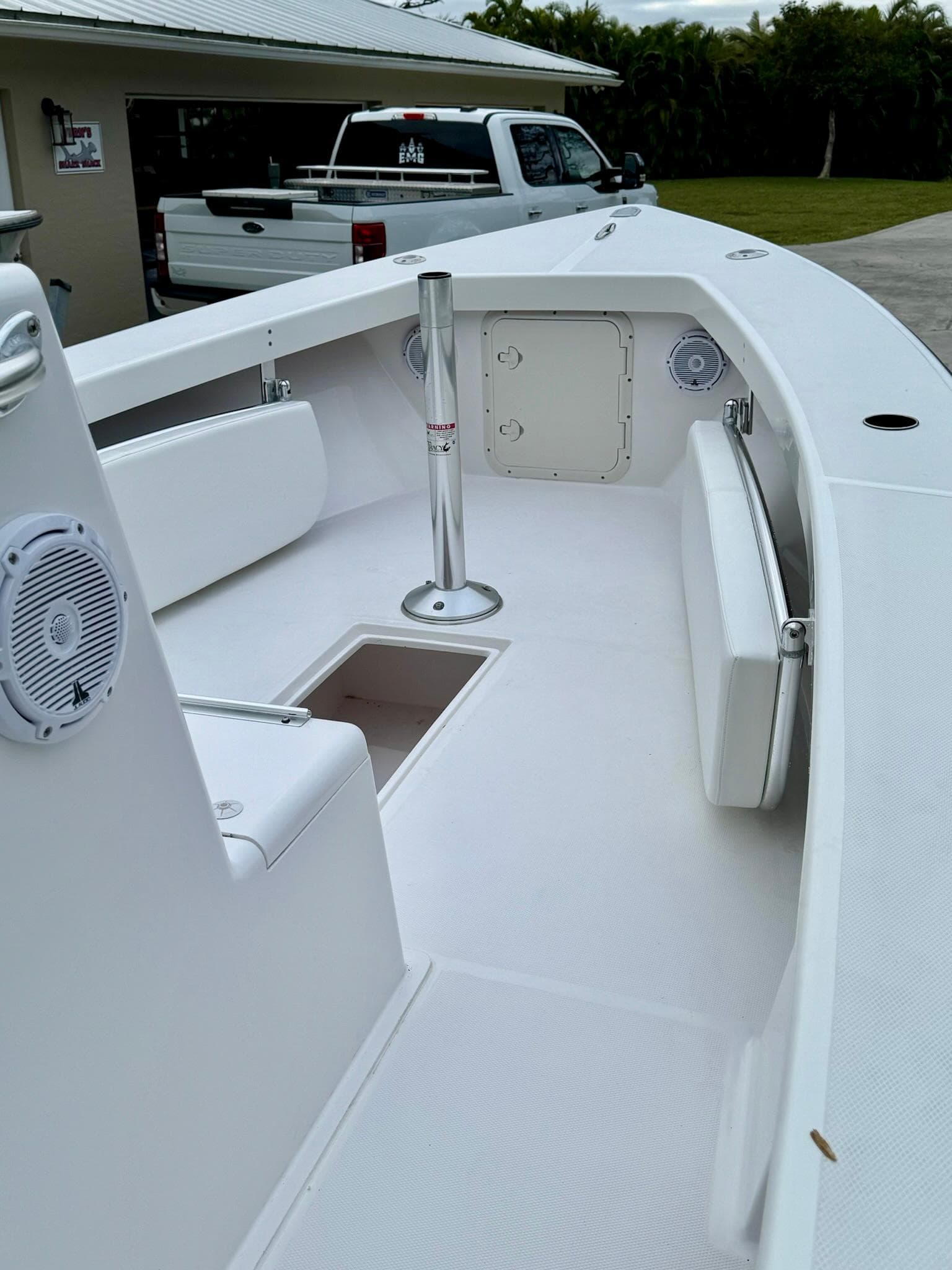 2024 Rambo 22 Center Console boat interior with seating and storage compartments.