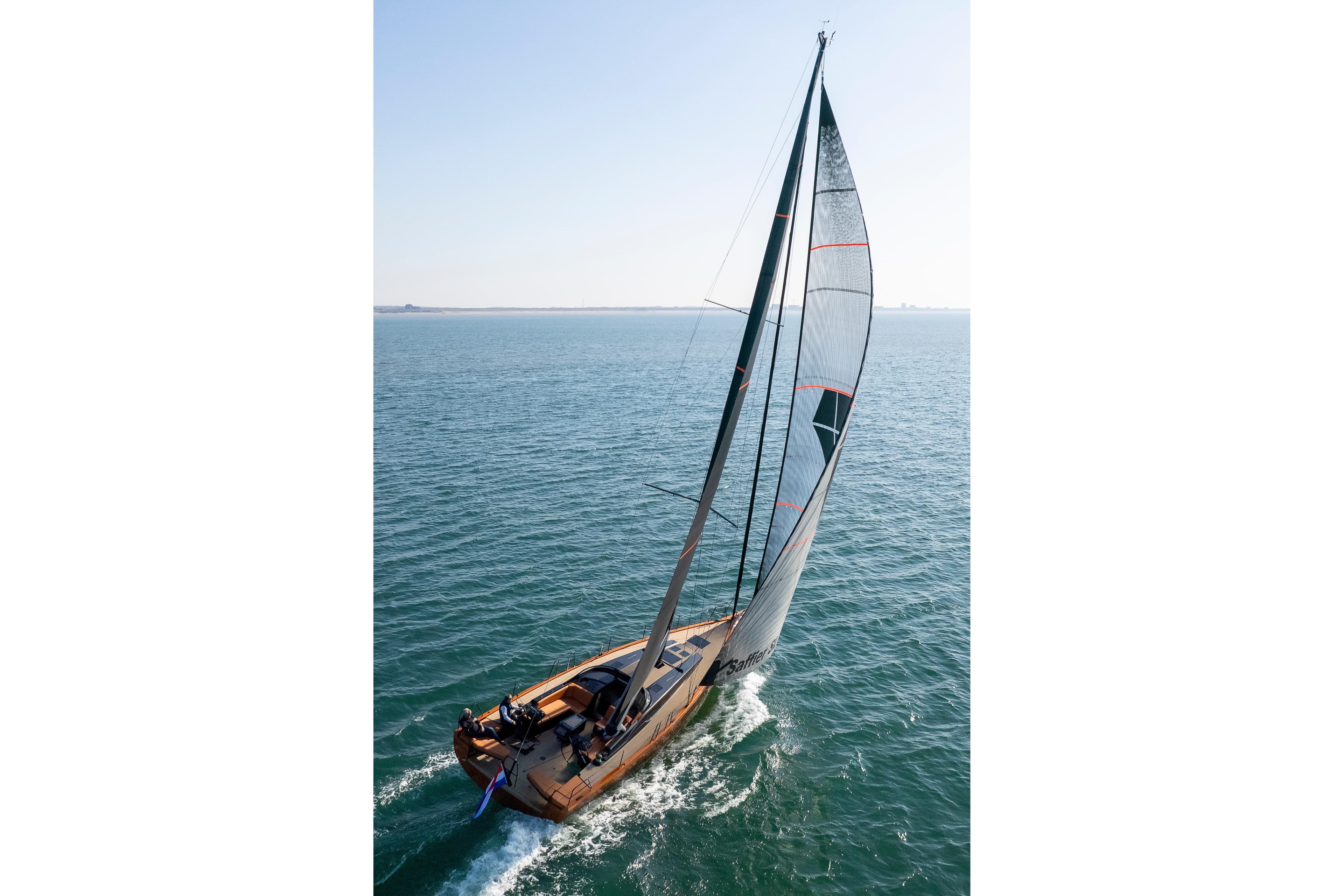Saffier SL 46 MED 2027 sailing yacht on open sea, showcasing sleek design and performance.