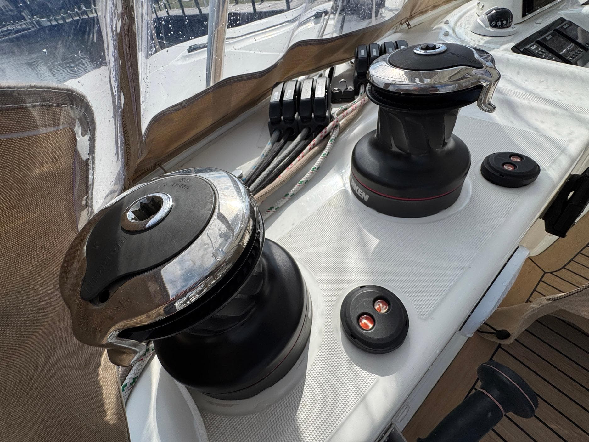 Lagoon 46 yacht winches and controls, 2022 model, on a sleek deck.