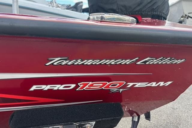 2022 Tracker Pro Team 190 TX Tournament Edition boat, red exterior detail.