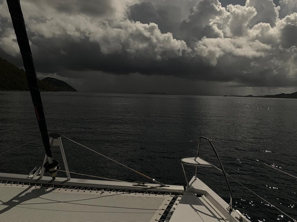 Leopard 40 catamaran sailing under stormy skies, 2020 model.