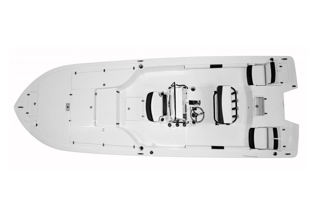 Manufacturer Provided Image: 2025 Sea Born FX24 Bay boat, top view, showcasing spacious deck layout and seating arrangement.