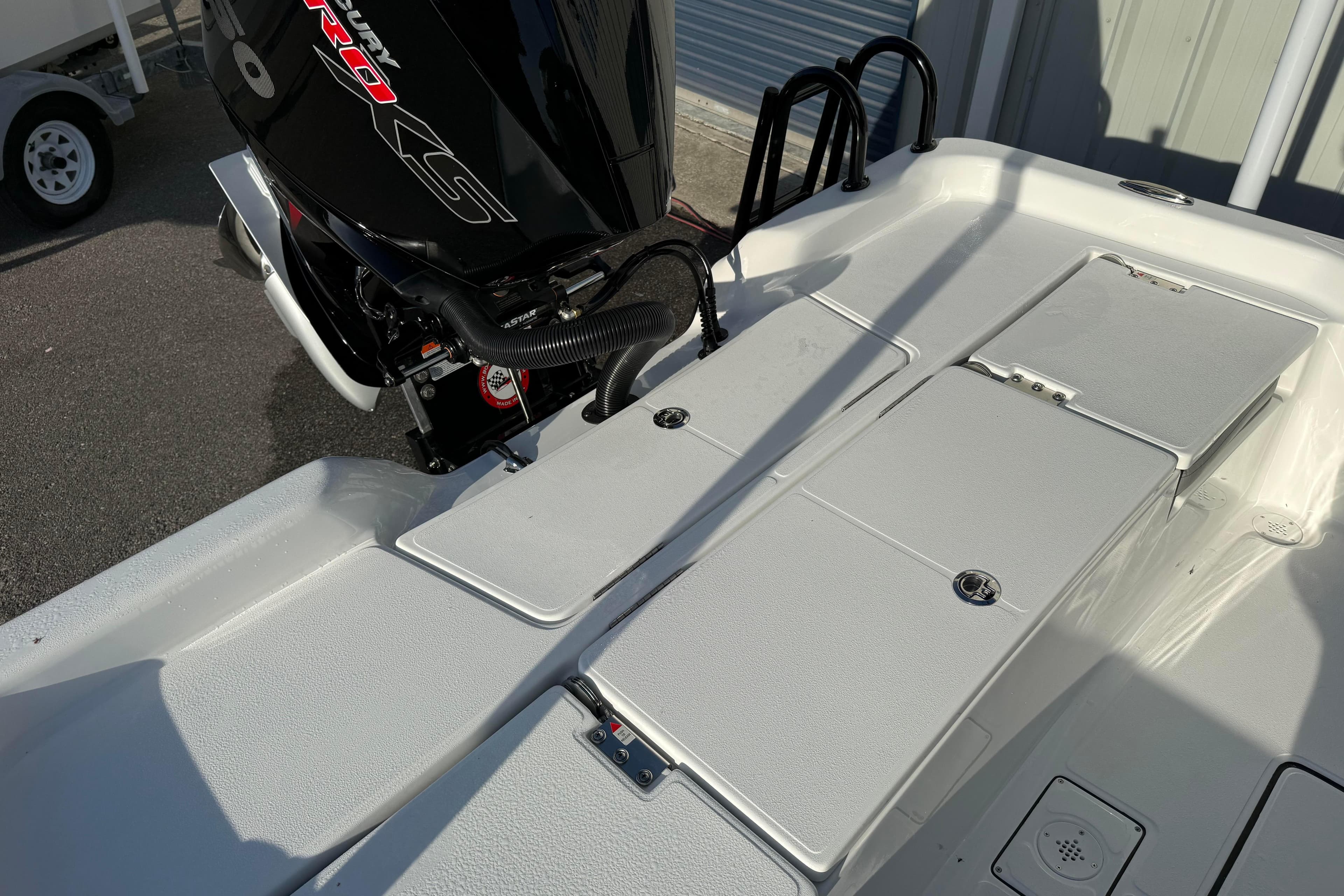 2026 Blazer Bay PURE BAY 2200 boat deck with Mercury Pro XS engine.