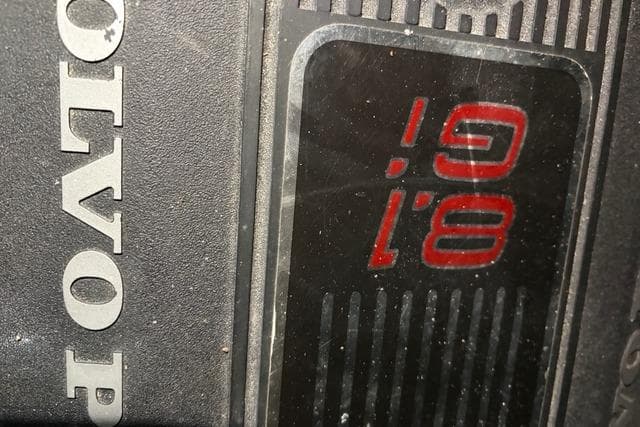 Close-up of Volvo Penta 8.1 Gi engine cover on 2003 Four Winns 378 Vista boat.