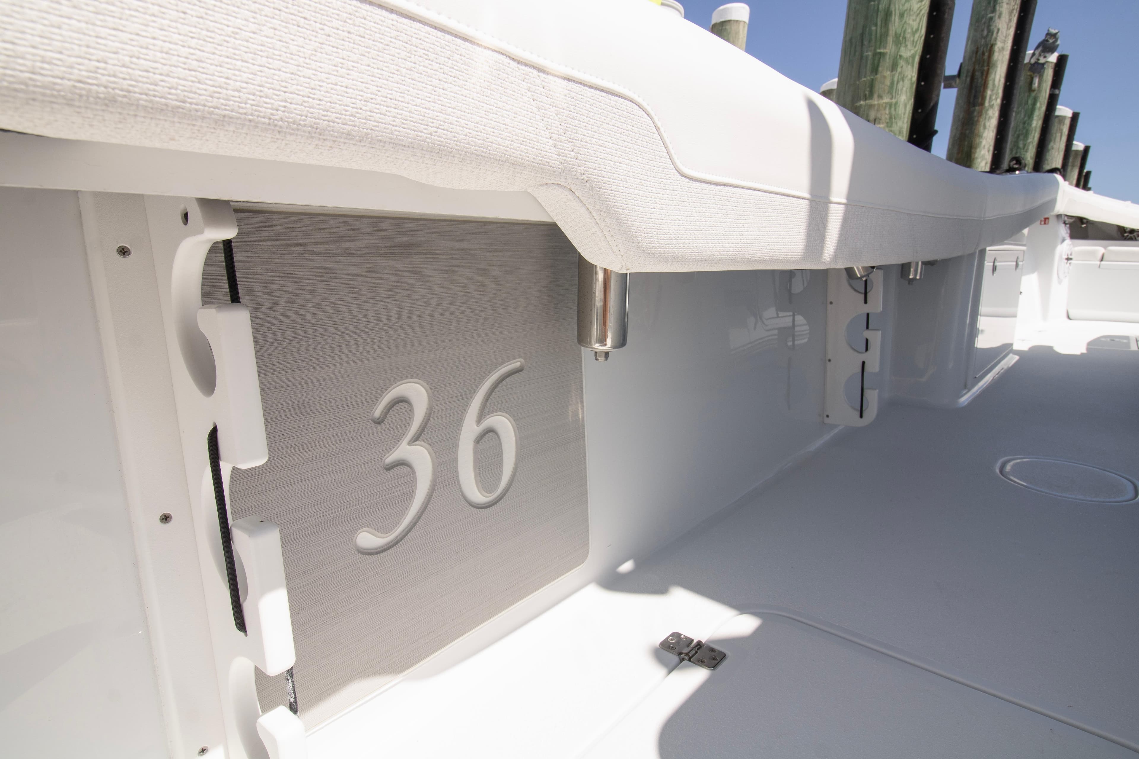 2026 Yellowfin 36 Offshore boat interior detail with sleek design and modern features.