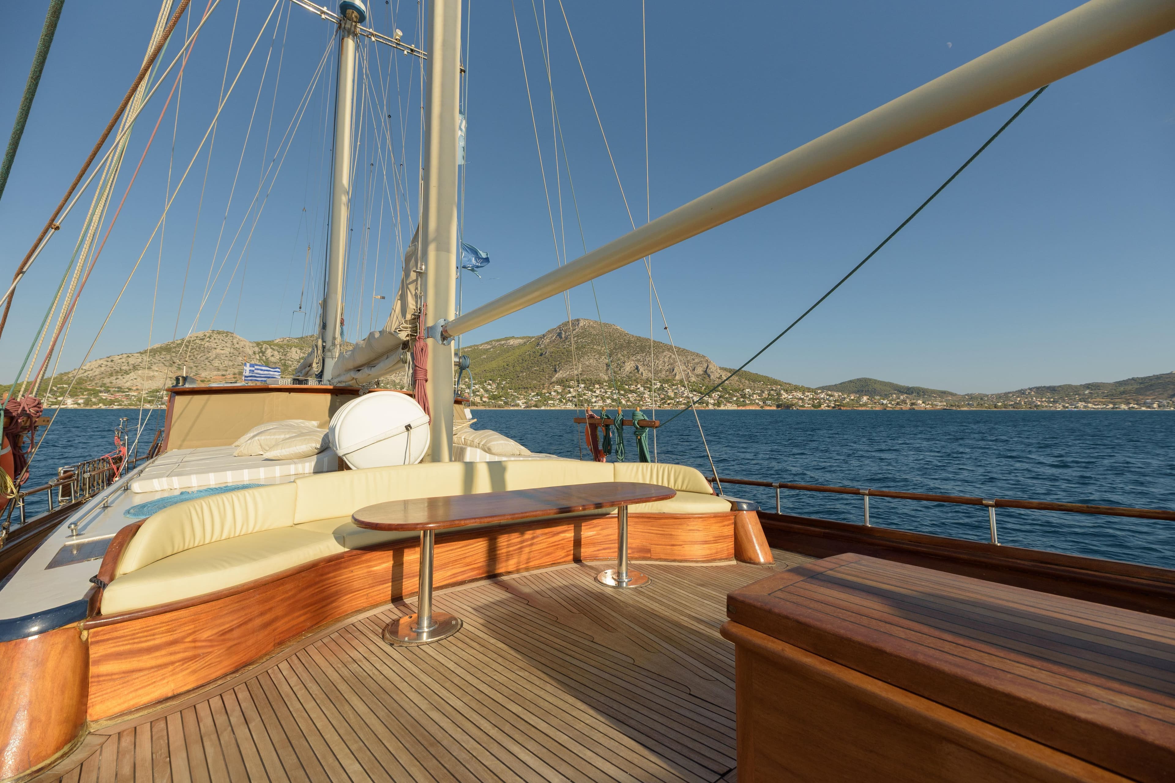 Luxurious 2004 Su Marine Gulet yacht deck with scenic ocean view.