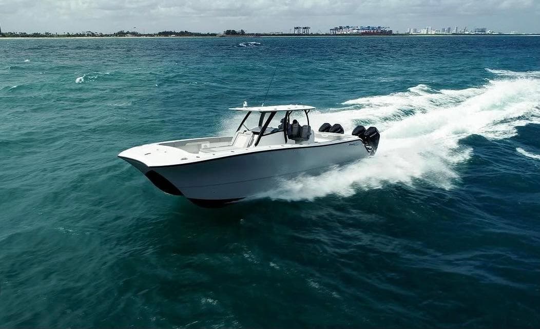 2024 Front Runner 37 Catamaran cruising on open water.