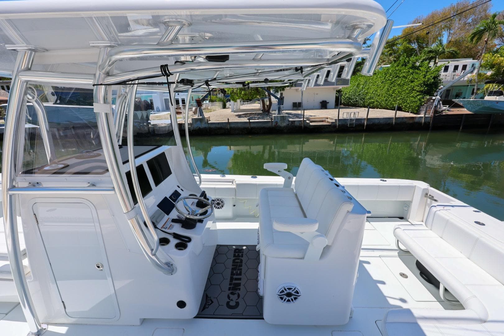 2025 Contender 32 ST boat interior with sleek seating and modern controls.