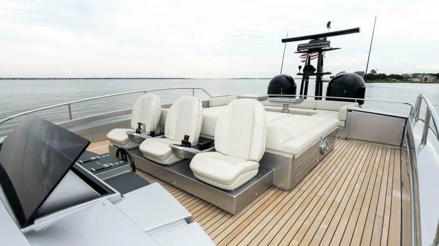 Luxurious Pershing 9X 2022 yacht deck with sleek seating.