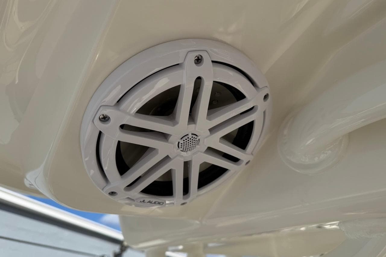 Marine speaker on 2026 Key West 239 FSR boat, featuring JL Audio design.