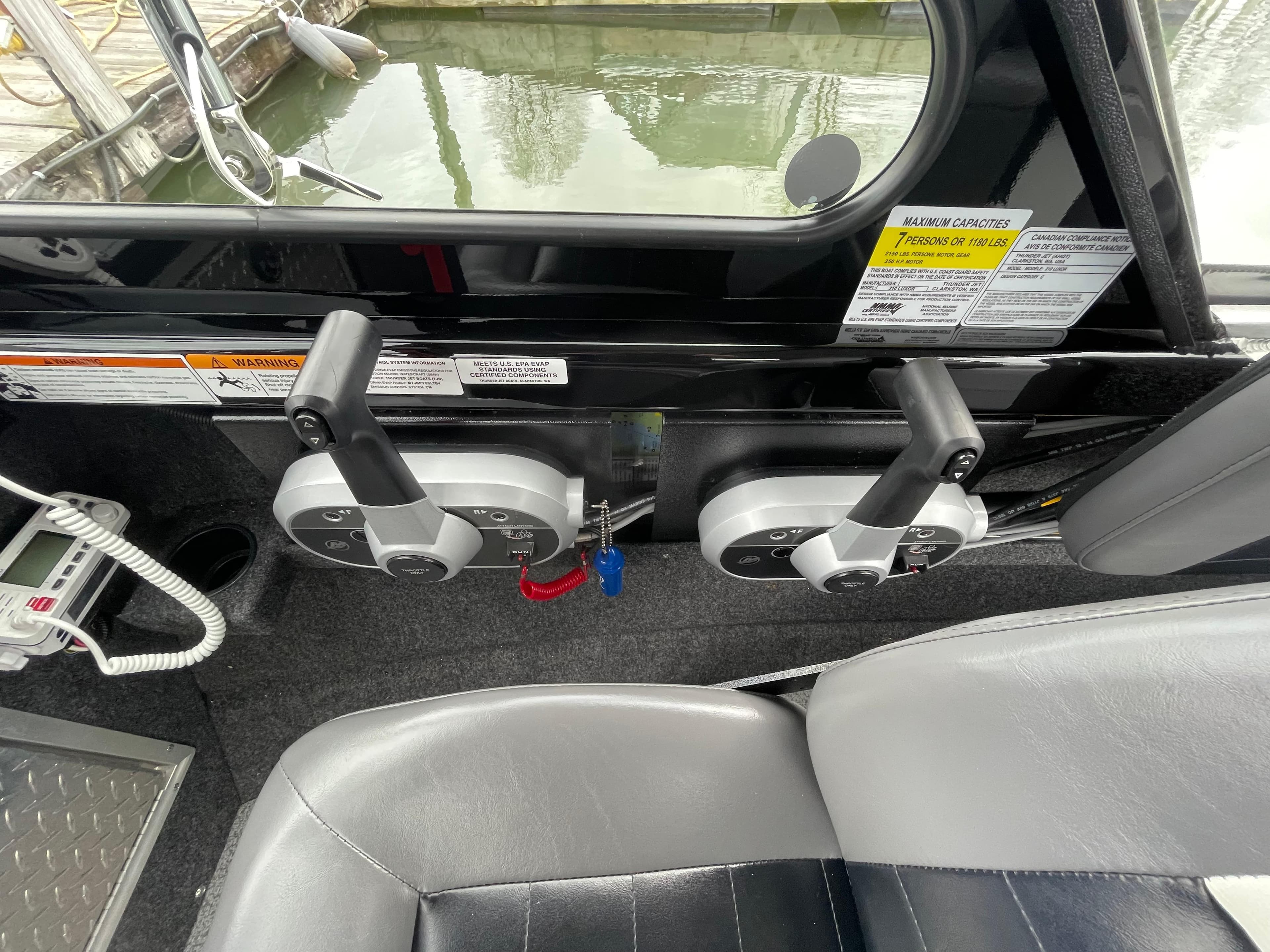 Interior controls of a 2021 Thunder Jet 210 Luxor Limited boat.