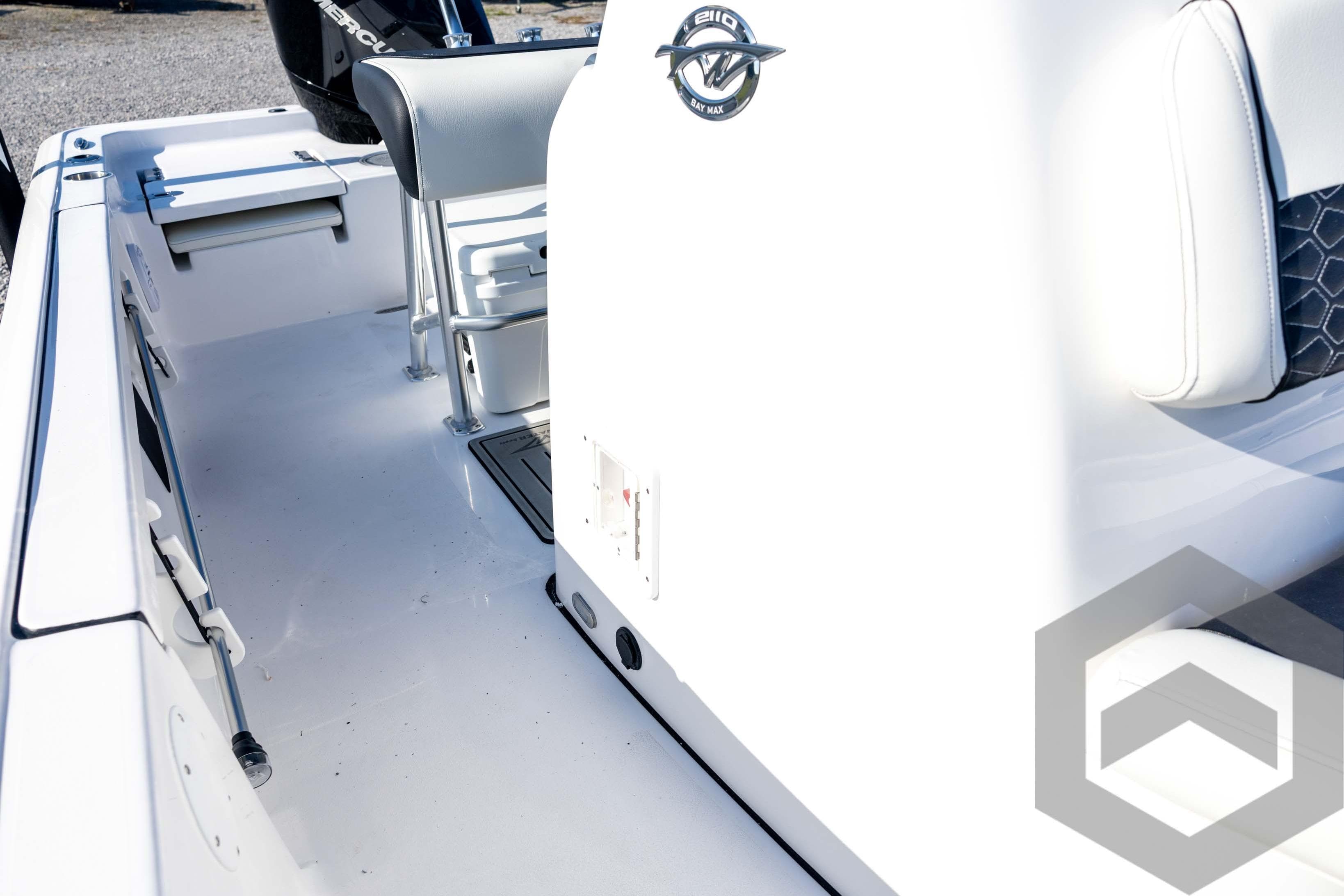 2026 Tidewater 2110 Bay Max boat interior with seating and console details.